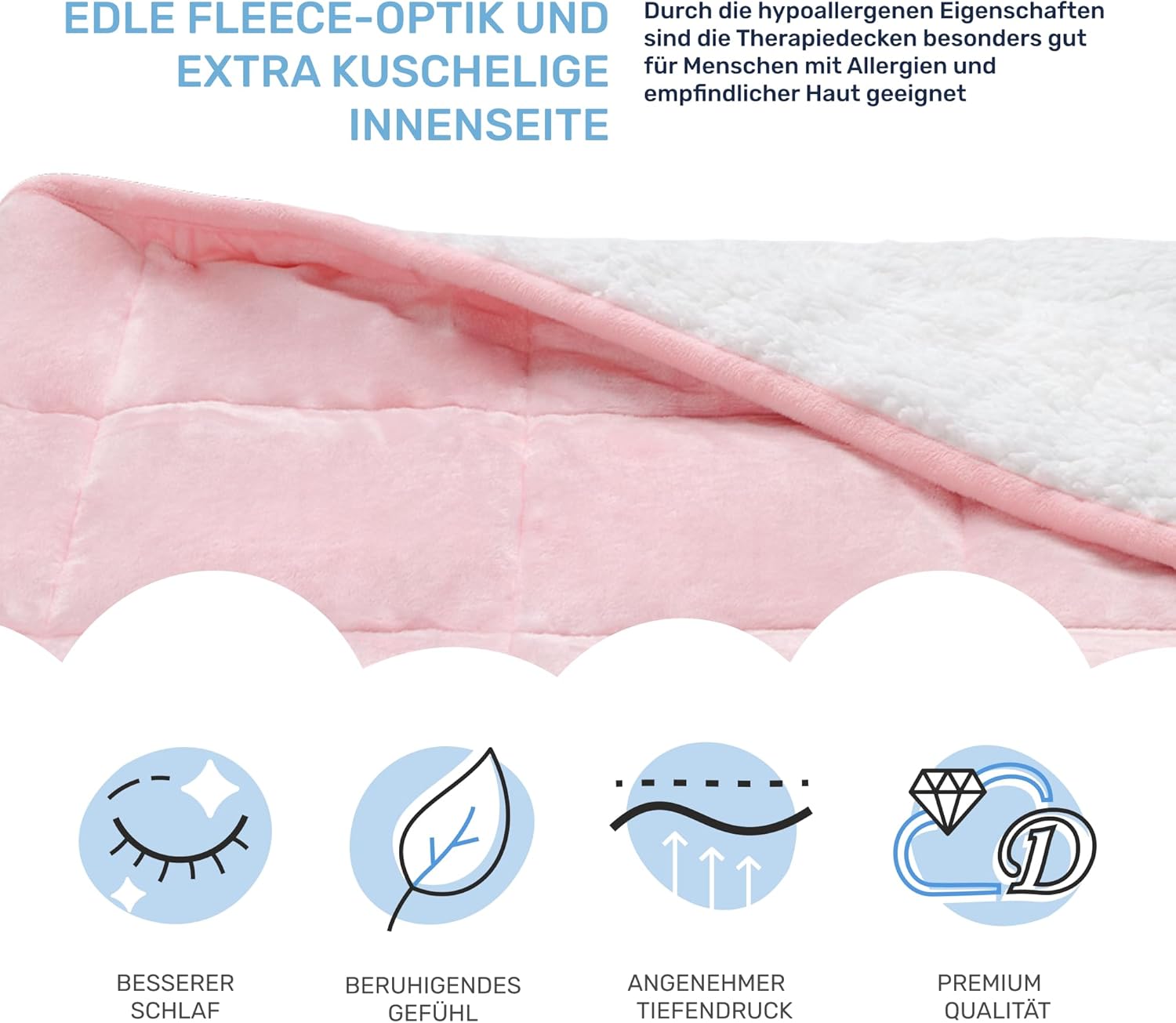 Dailydream Therapie-Gewichtsdecke 135 x 200 cm, 4,5 kg, rosa, flauschiges Fleece mit Glasperlenfüllung, schwere Decke zum Schlafen, Gewichtsdecke, Therapiedecke, Körpergewicht bis 52 kg – Bild 4
