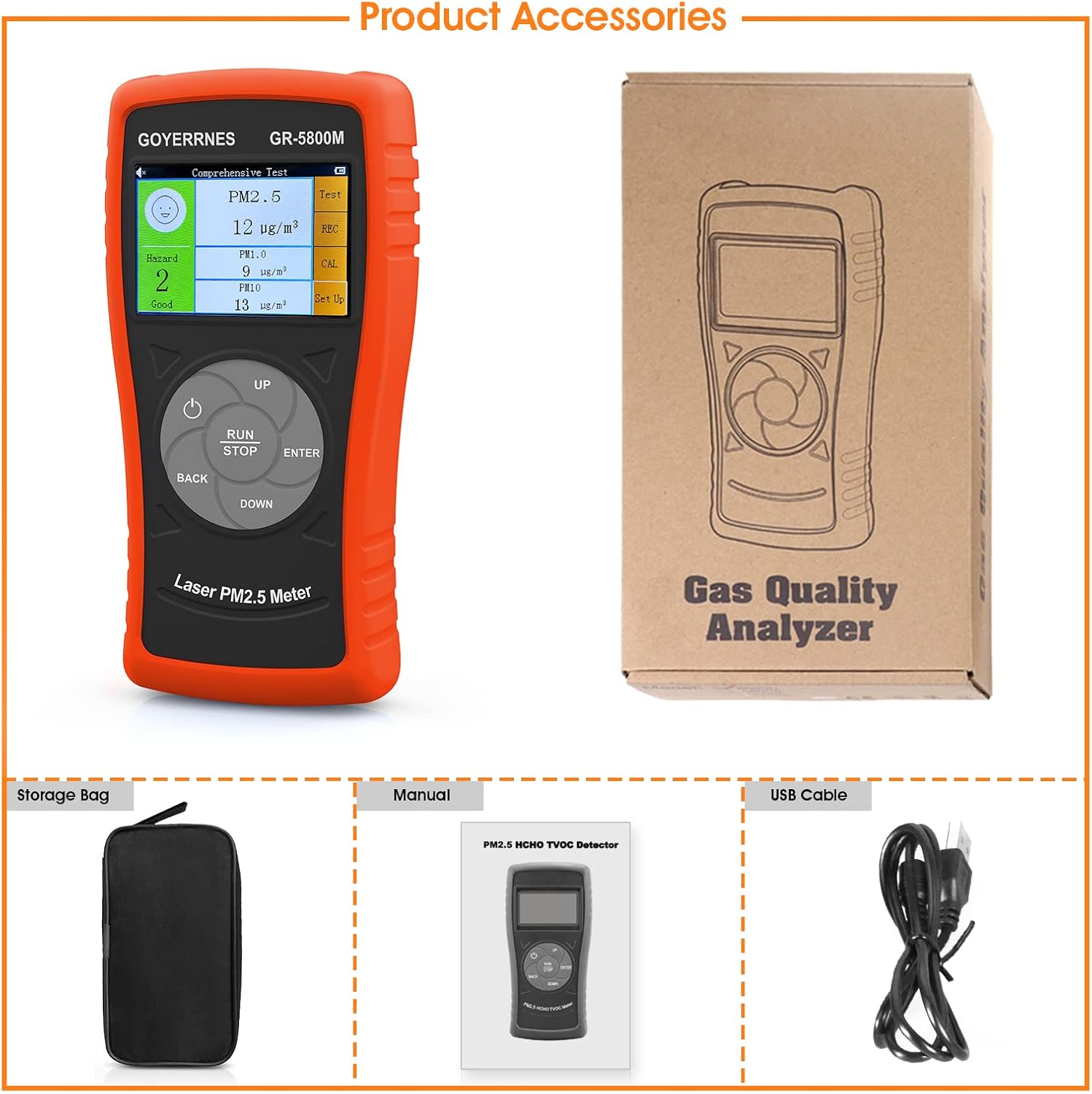 Luftqualitätsdetektor, GR-5800M Schadstoffdetektor PM2,5, PM1,0, PM10 Innenluftpartikelmessgerät, digitaler LCD-Luftqualitätssensoranalysator mit Echtzeit, Datensatz, geeignet für das Heimbüro – Bild 7