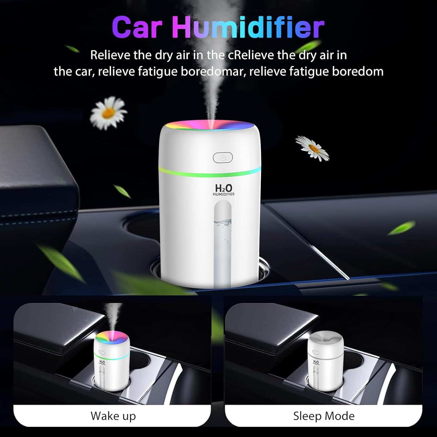 Kissleaf Luftbefeuchter, Mini-Schlafzimmer, mit Nachtlicht, Luft, 7-Farben-Licht, Füllung von oben, 2 Sprühmodi, leise, automatische Abschaltung, für Büro, Schlafzimmer, Kinderzimmer, Pflanzen, Weiß – Bild 5