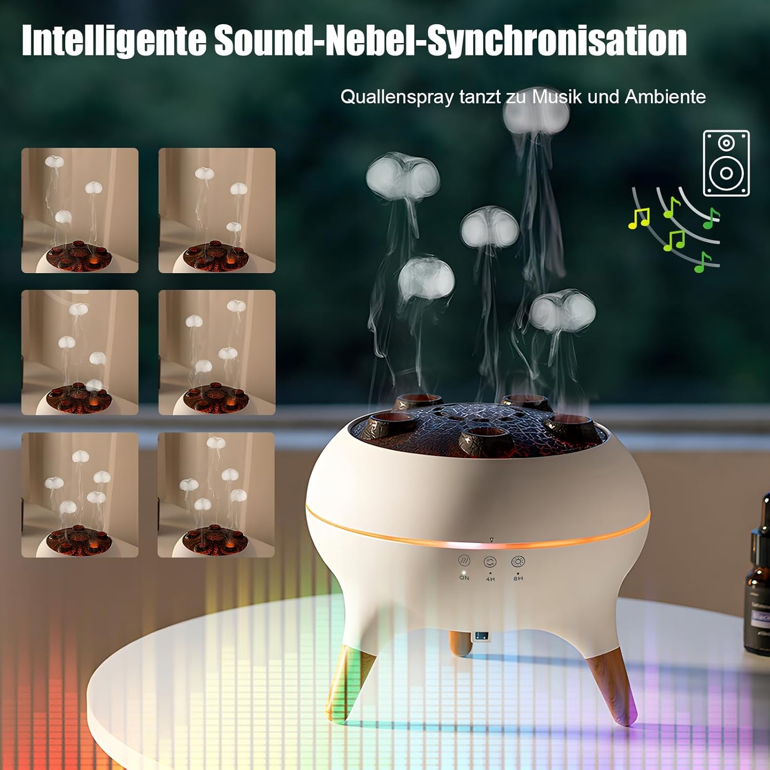 Quallen-Aroma-Diffusor, Duftöl-Diffusor für ätherische Öle, 250 ml Luftbefeuchter, Musiksynchronisation, Quallen mit 7-Farben-Licht, Fernbedienung und Timer für das Heimbüro (weiß) – Bild 4