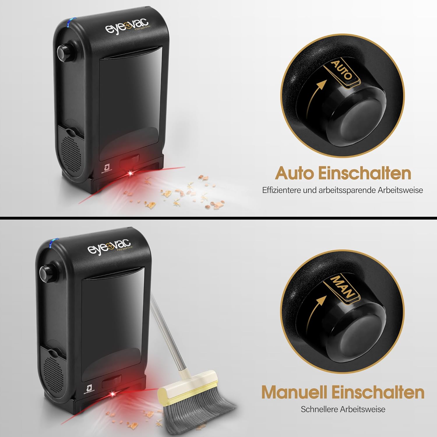 Barberpub Elektrischer Kehrbesen Haarstaubsauger mit Sensor Automatik S200BK, Roboterstaubsauger mit Kabel, Stabstaubsauger & Haarstaubsauger, Bodenstaubsauger Friseur Profibedarf Salonbedarf, 1400 W (Schwarz) – Bild 6