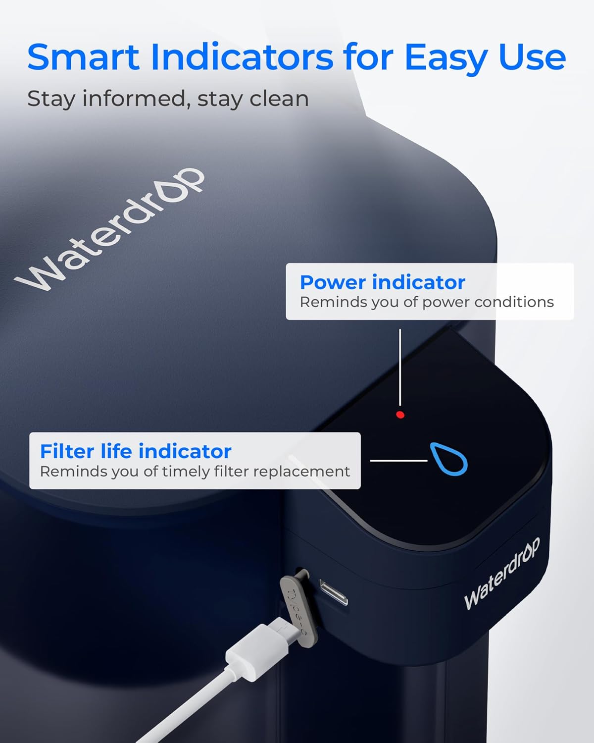 Waterdrop Instant Action elektrischer Wasserfilterkrug und 3-Monats-Filter, 3,5 l Aufsatz-Wasserfiltersystem, reduziert 98 % Chlor und über 20 Verunreinigungen, blau – Bild 6