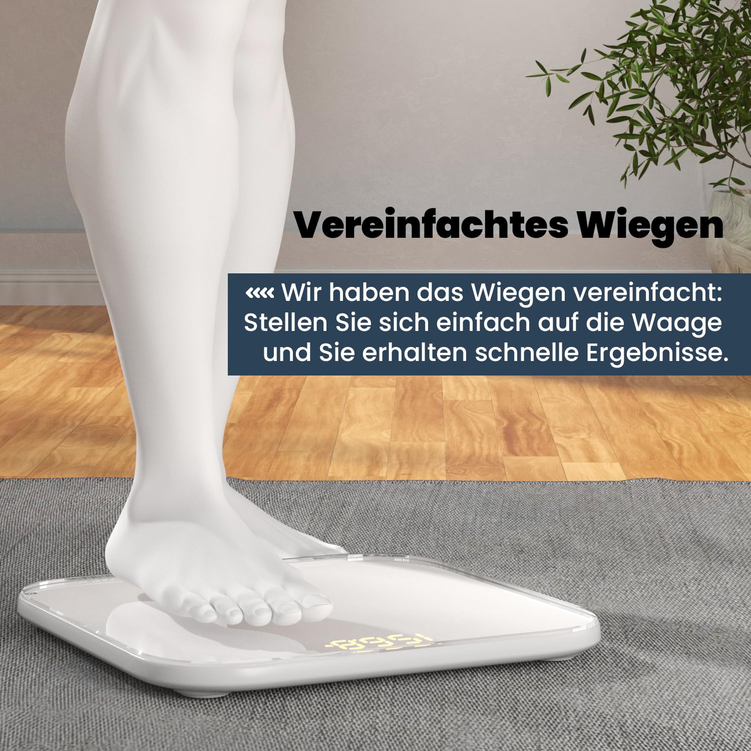 UNIWEIGH Digitale Personenwaage für das Körpergewicht, hochpräzise Gewichtswaage bis 400 lbs/180 kg, Körperwaage mit stabilem gehärtetem Glas, LED-Display, Step-on, 3 Einheiten und Batterien im Lieferumfang enthalten, Weiß – Bild 2