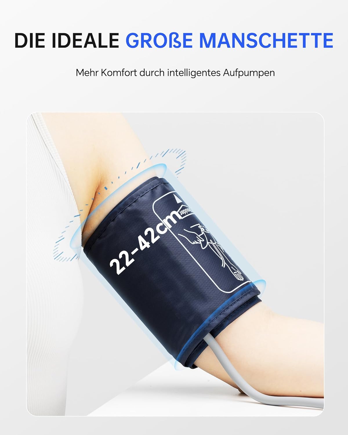 Sinocare Oberarm-Blutdruckmessgerät – klinisch validiert, 2 x 99 Speicher für 2 Benutzer, Ein-Knopf-Bedienung, XL-Manschette (22–42 cm), Arrhythmie-Erkennung – Bild 3