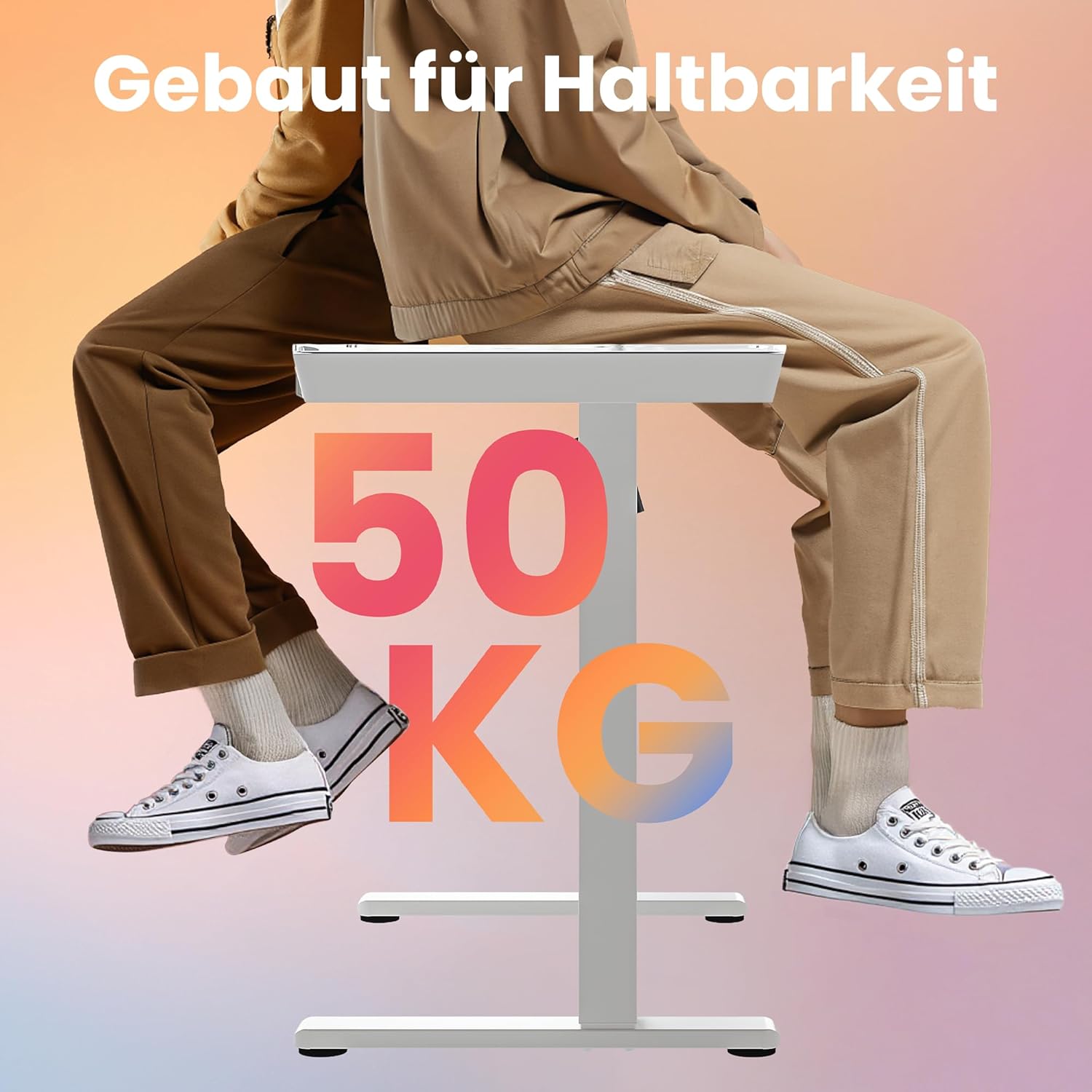 HUANUO 88 x 50 cm höhenverstellbarer Schreibtisch aus Glas mit Schublade, höhenverstellbarer Schreibtisch, ganze Tischplatte, USB-Ladeanschluss und 3 Speicherfunktionen, Weiß – Bild 9