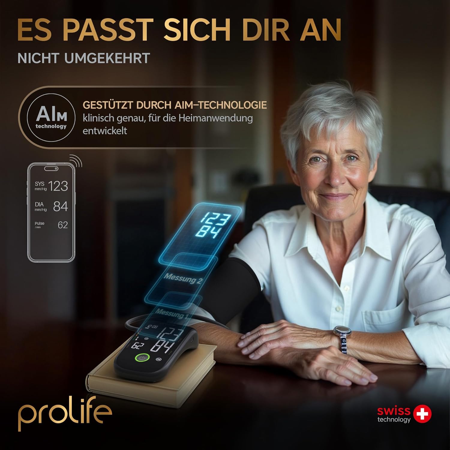 prolife PX7 Premium Blutdruckmessgerät Oberarm mit AFIB, digitales Blutdruckmessgerät mit App, Blutdruckmessgerät Bluetooth, Blutdruckmanschette – Bild 3