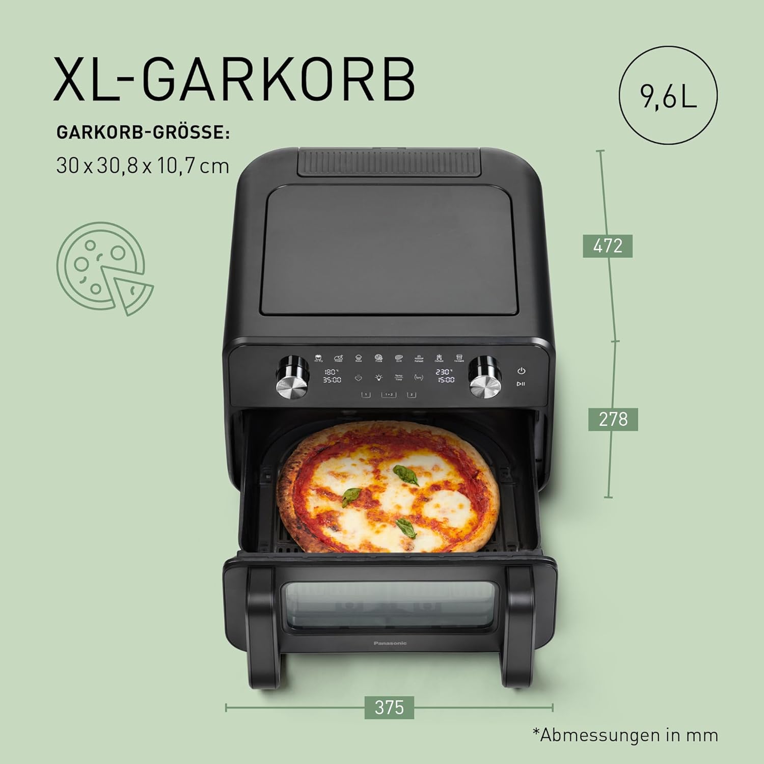 Panasonic NF-BC1000 Flex Heißluftfritteuse mit Sichtfenster, XL flexibler Garkorb, herausnehmbare Trennwand für 2 Kochzonen, 9,6 Liter, 30–230 °C, sanfter Dampf, 8 Voreinstellungen, leicht zu reinigen, Schwarz – Bild 5