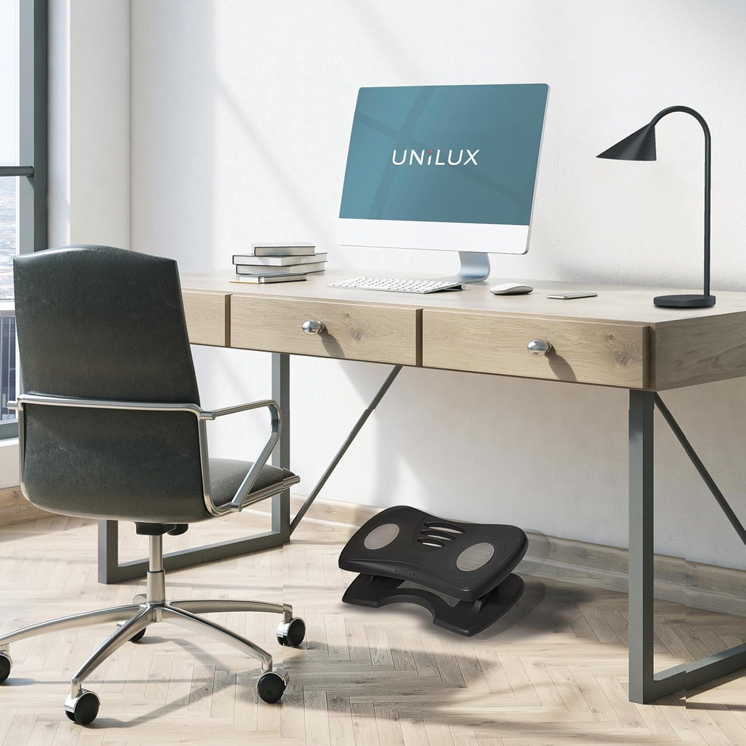UNILUX 100340822 Fußhocker Nymphea, höhenverstellbare, rutschfeste Fußstütze in Schwarz mit Wippfunktion für Büro und Zuhause – Bild 8