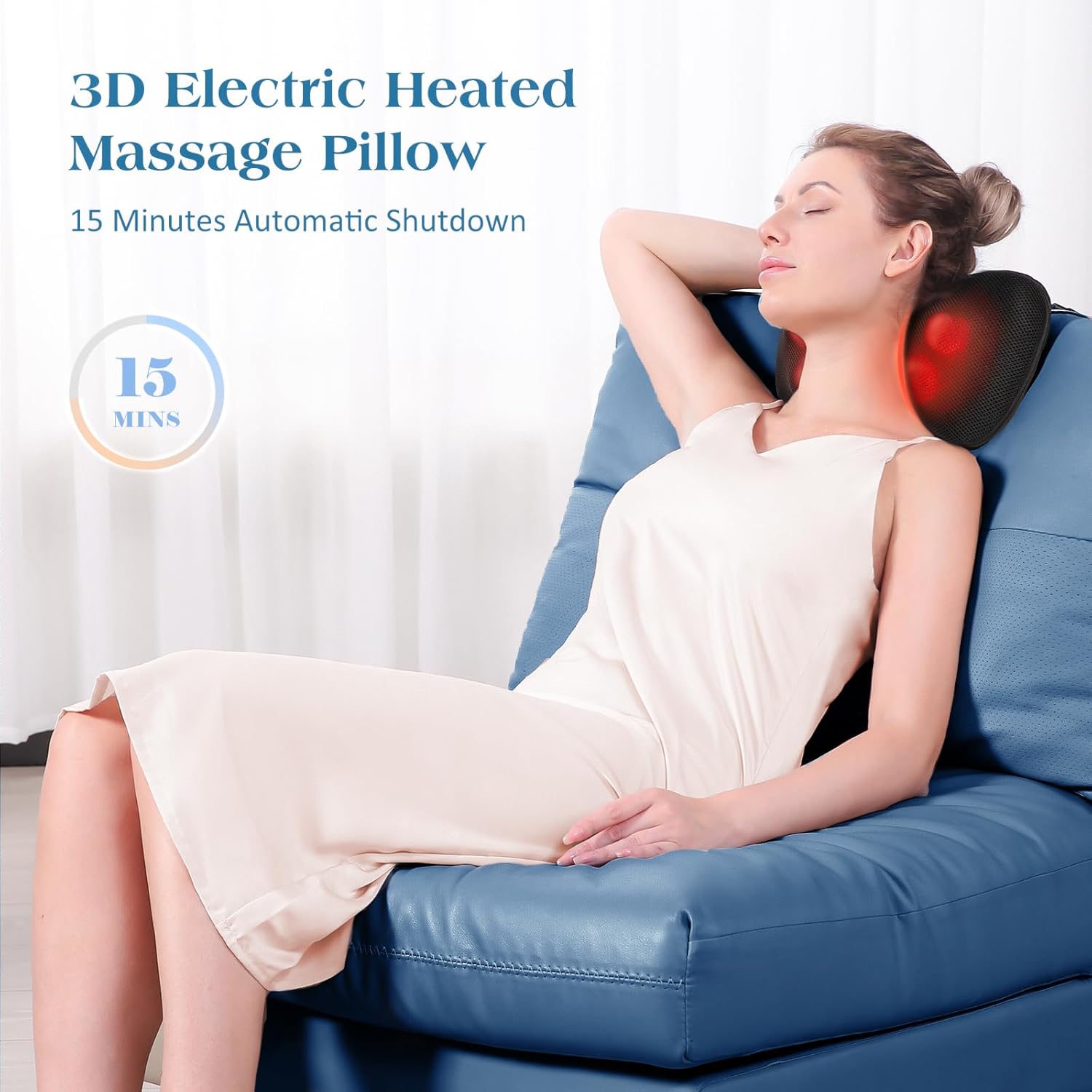 Shiatsu-Massagegerät, Nackenmassagekissen mit Wärmefunktion und 3D-rotierendem Stoffkneten, elektrisches Rückenmassagegerät für Nacken, Schulter, Bein, Wade, Taille, Entspannung zu Hause, im Büro – Bild 2