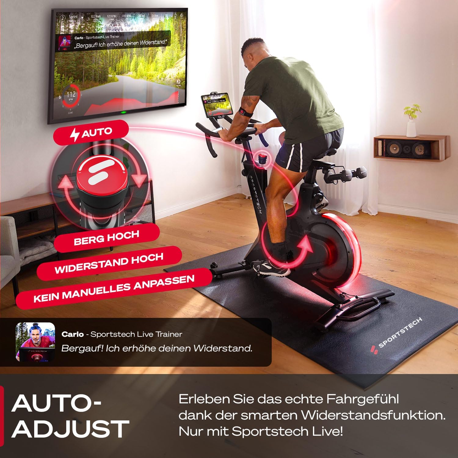 Sportstech sBike Lite Premium Speedbike, Indoor Cycling Bike mit 16,5 kg Schwungrad, Magnetbremse & Wattanzeige, Heimtrainer Fahrrad, App-kompatibel (Zwift&Kinomap), LED-Pulsanzeige, bis 150 kg – Bild 4