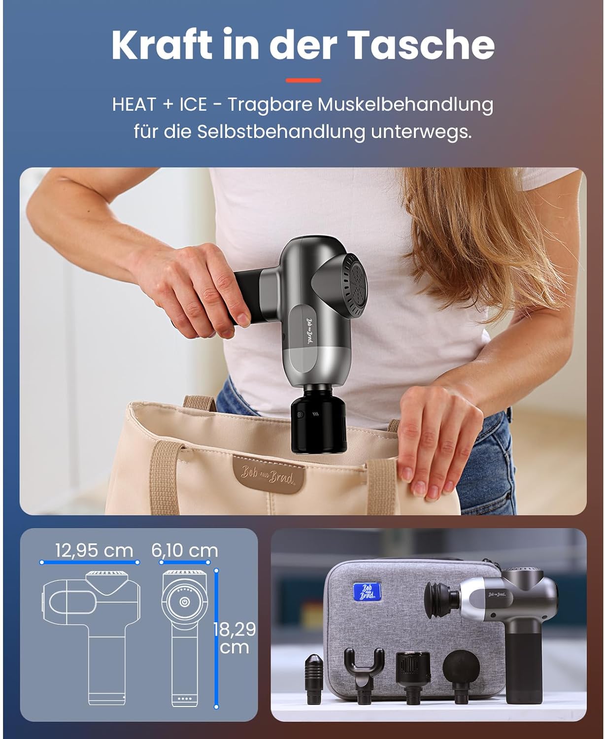 Massagepistole mit Wärme und Kältetherapie, Bob and Brad C2 Pro Tiefengewebsmassagegerät mit Wärme, Professionelles Elektrisches Massagegerät für Zuhause, Fitnessstudio, Erholung, Schmerzlinderung – Bild 6
