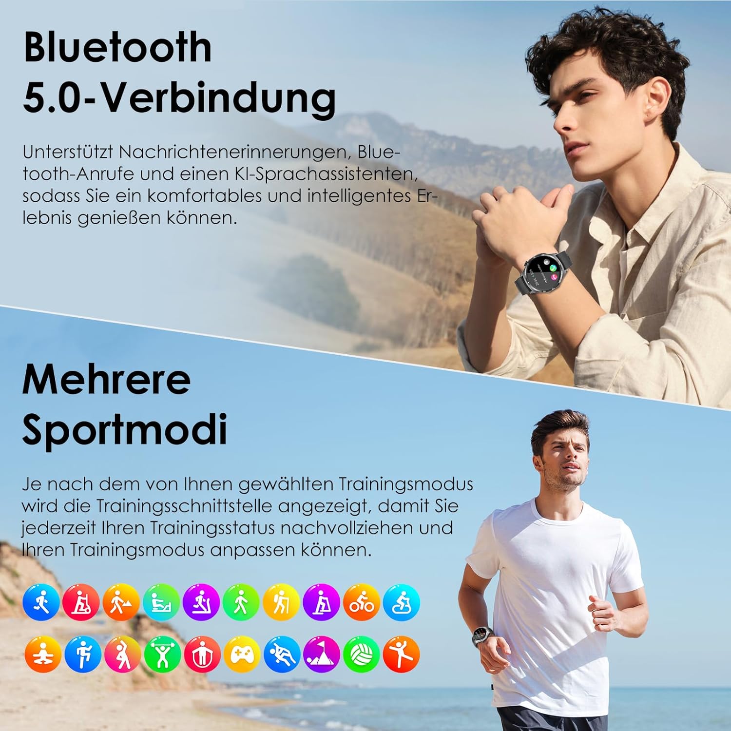 2026 Neu Smartwatch Herren mit EKG/ΒΙυτzυcker/BMI/Harnsäure/Schlaf/Aρnοe-Monitor Rund 1,43"AMOLED Fitness Gesundheitsuhr mit 24h Blutdruck Herzfrequenz SPO2,Bluetooth-Anrufe SOS-Notruf für iOS Android – Bild 5