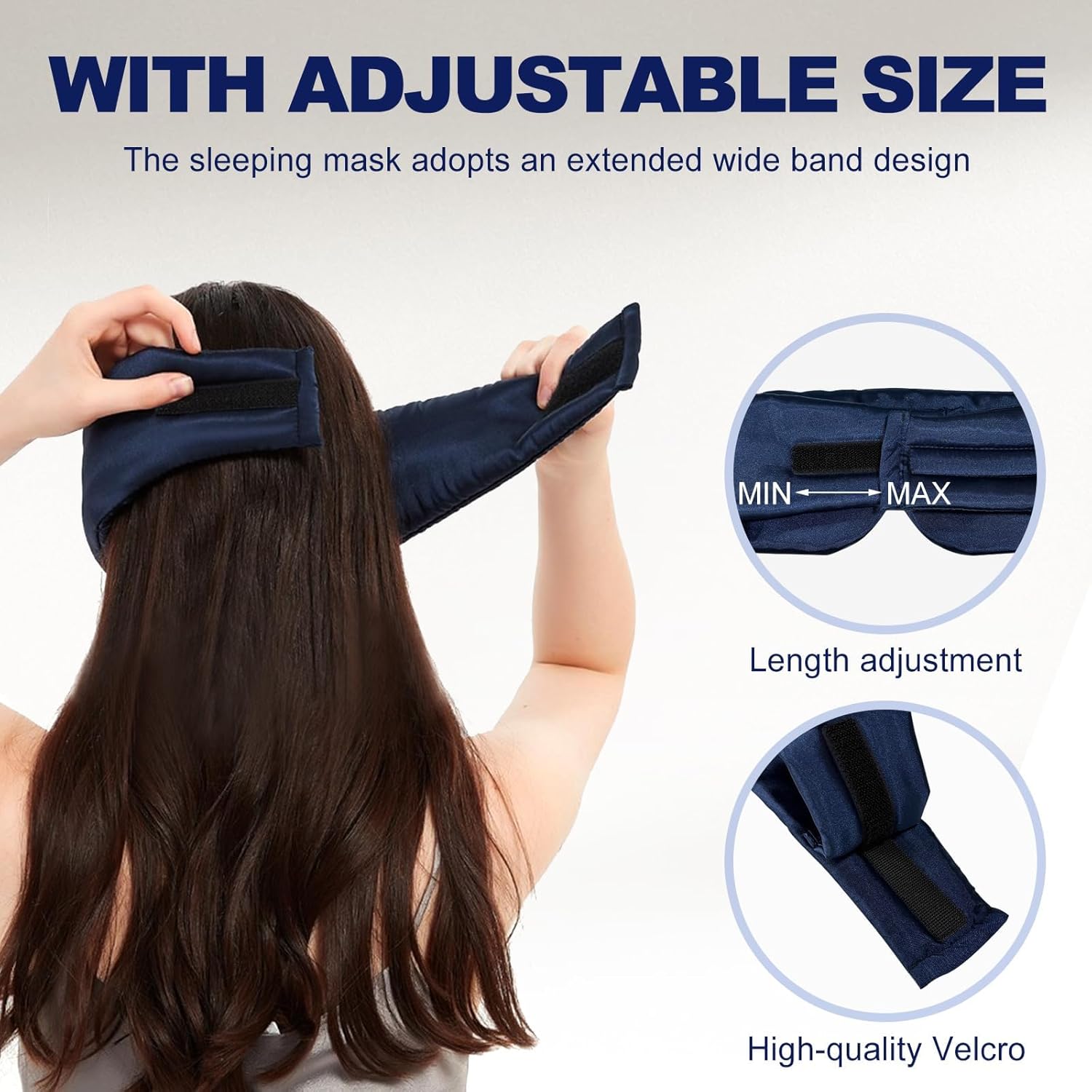 Quelle Schlafmaske, Seiden-Augenmaske mit verstellbarem Riemen, ultraweich und bequem zum Schlafen, Reisen, Entspannen, Yoga, Meditation (Marineblau) – Bild 2