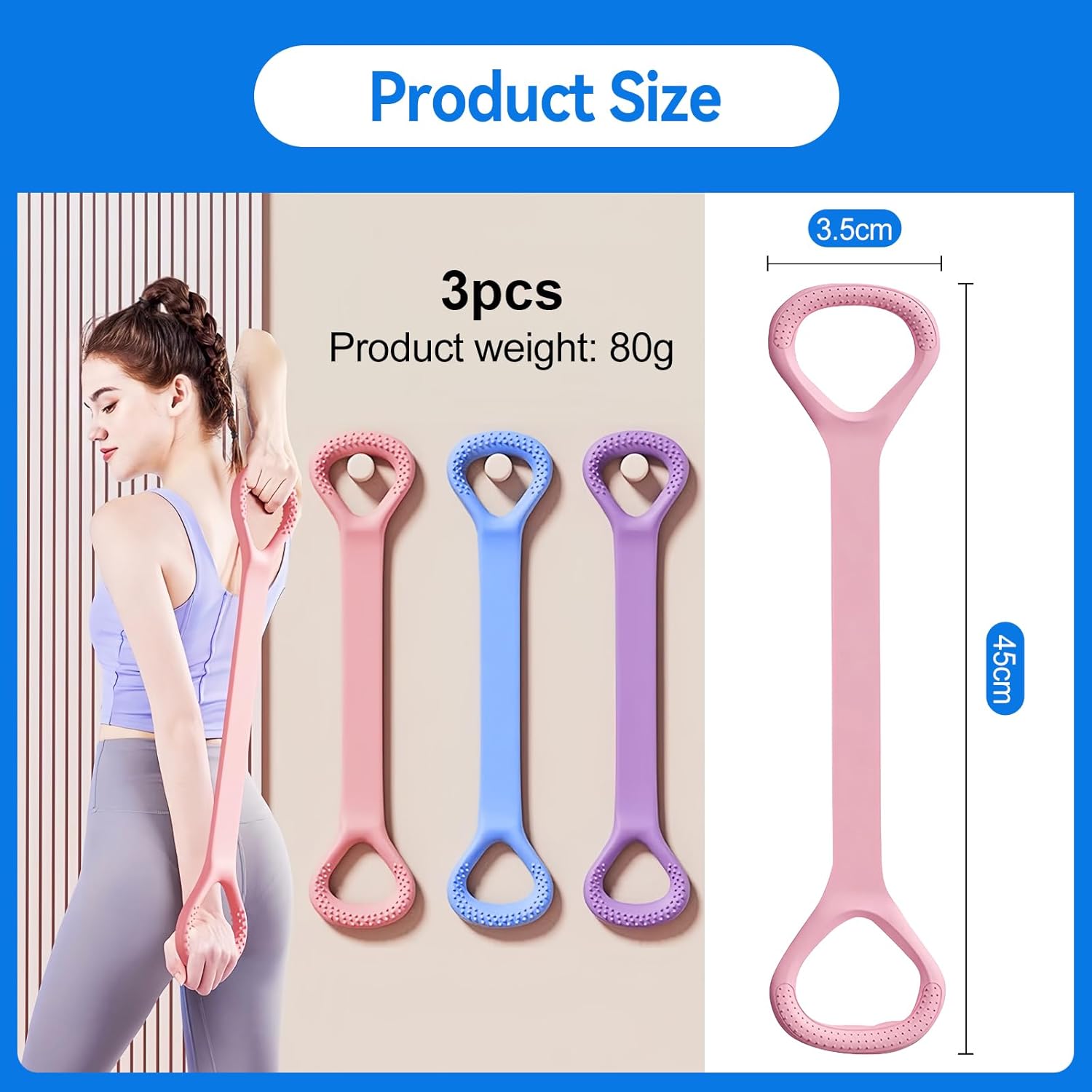 3 Stück Grip Elastic Zugseile, 45 cm Pilates Squat Chest Expander, Muskeltraining Extender, Figur 8 Widerstandsbänder, Übungsbänder Pilates Stretchbänder für Finesstraining Gymnastik Yoga Pilates – Bild 2