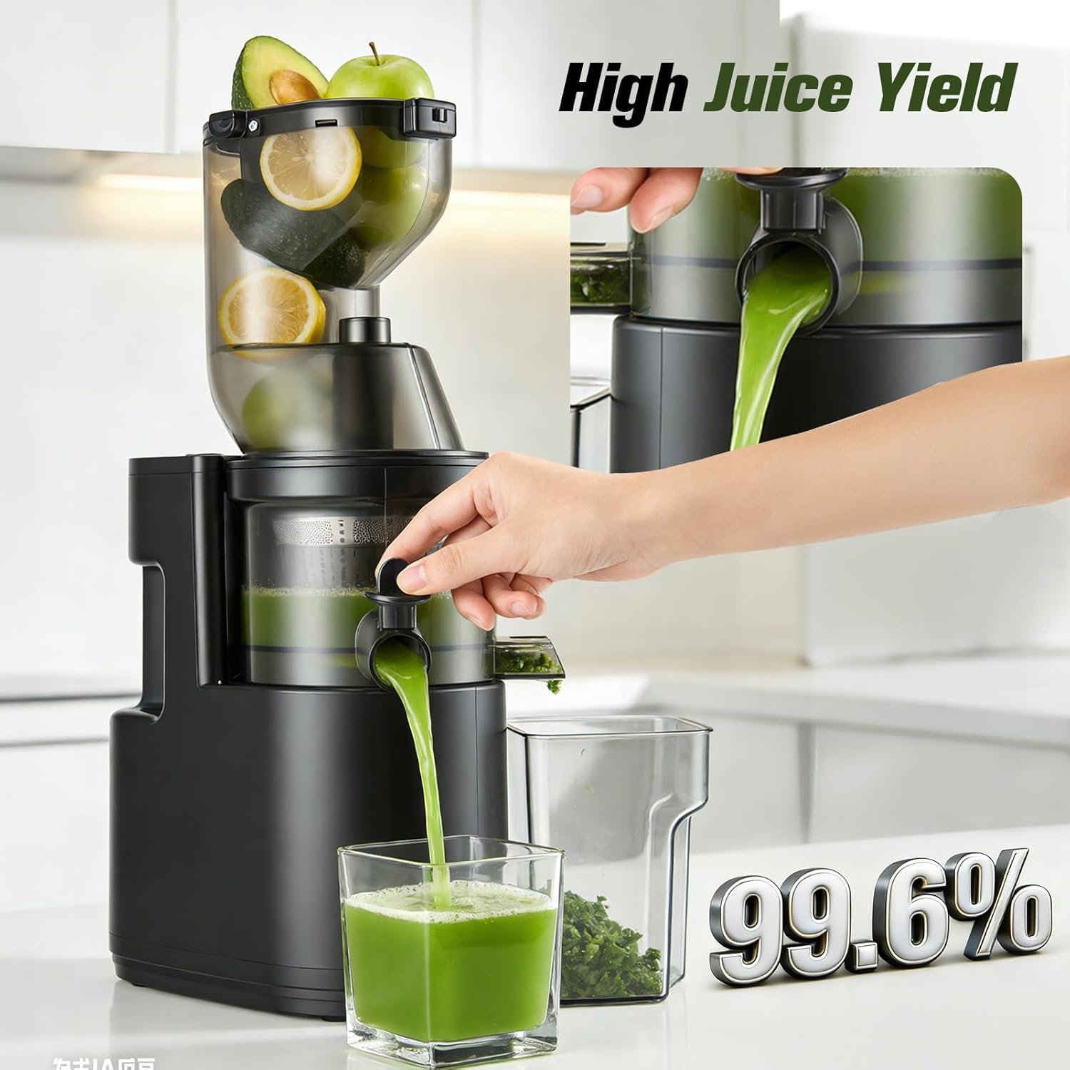Slow Juicer 500 W, elektrischer Entsafter mit 125 mm breitem Einfüllrohr, Entsafter Gemüse und Obst Testsieger für ganze Früchte und Gemüse, BPA-frei, inklusive 2 Behältern, Pinsel und Saftrezepten – Bild 8