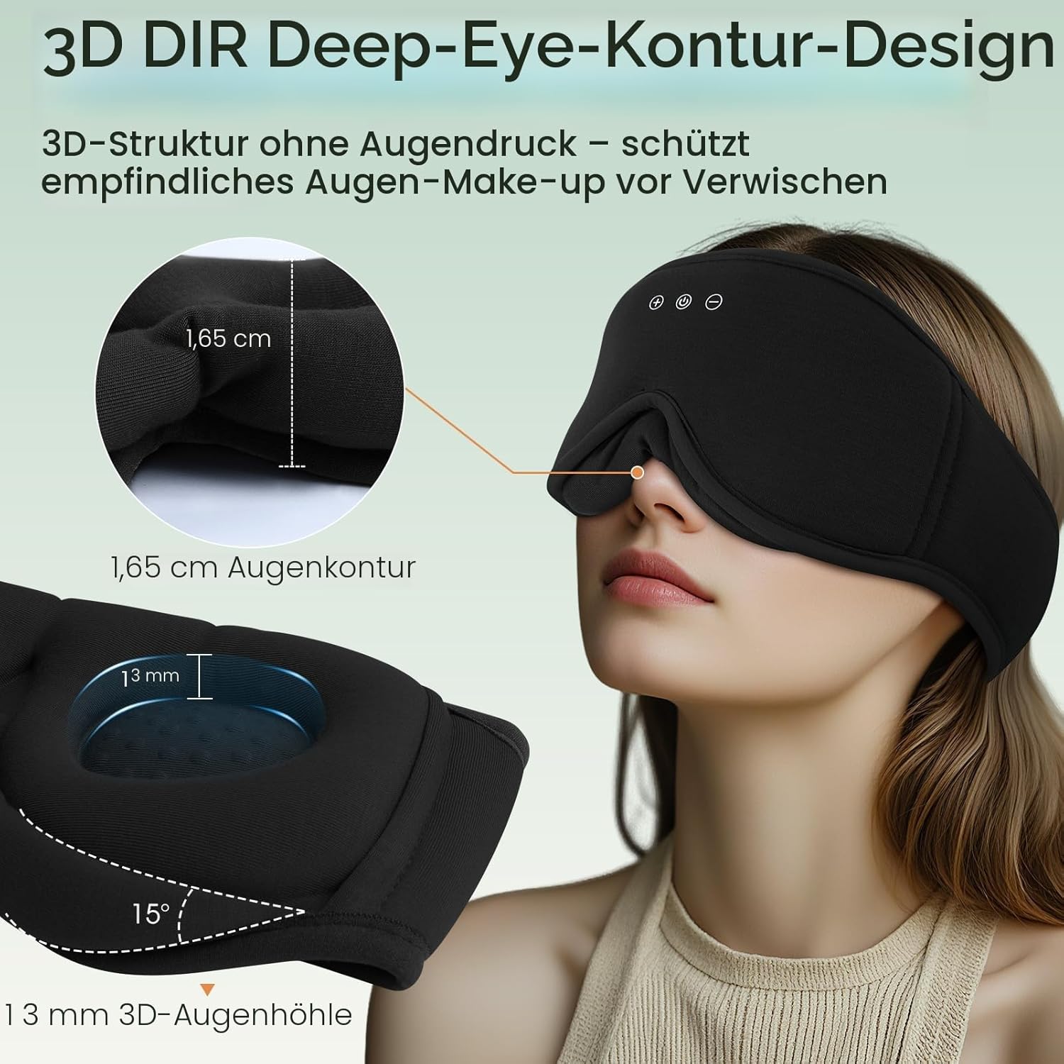 MUSICOZY Bambus-Baumwolle Schlafmaske mit Kopfhörer, 3D Schlafkopfhörer Bluetooth v5.4 Augenmaske Schlafmaske Für Seitenschläfer, Schlafmaske Waschbar Schlafbrille mit Mikrofon für Herren/Frauen – Bild 4