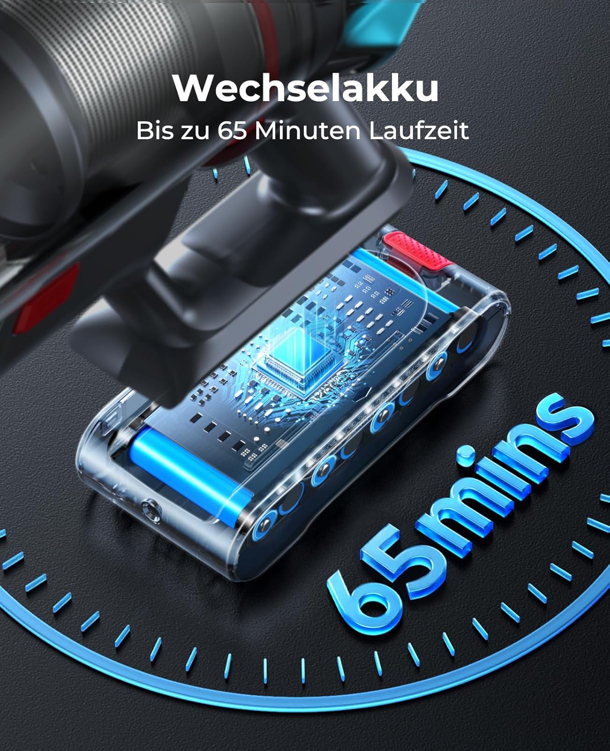 Fieety Akku-Staubsauger, 50 kPa/600 W starkes Vakuum, 65 Min., 1,6 l beutellos, 8-in-1 mit Anti-Haarwickel, Sofabürste & Ladestation, ideal für Tierhaare, Teppiche, Hartböden, Auto – Bild 3