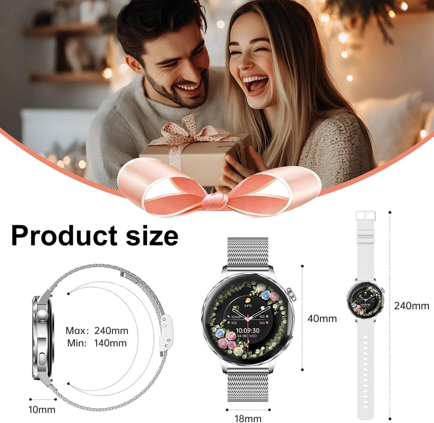 Runde Smartwatch für Damen mit Telefonfunktion, 1,27 Zoll HD-Smartwatches mit SpO2, 24-Stunden-Herzfrequenzüberwachung, Blutdruck-Schlafüberwachung, Fitness-Tracker 120+ Sportmodi, Schrittzähler für iOS Android, IP68 wasserdicht, Silber – Bild 9