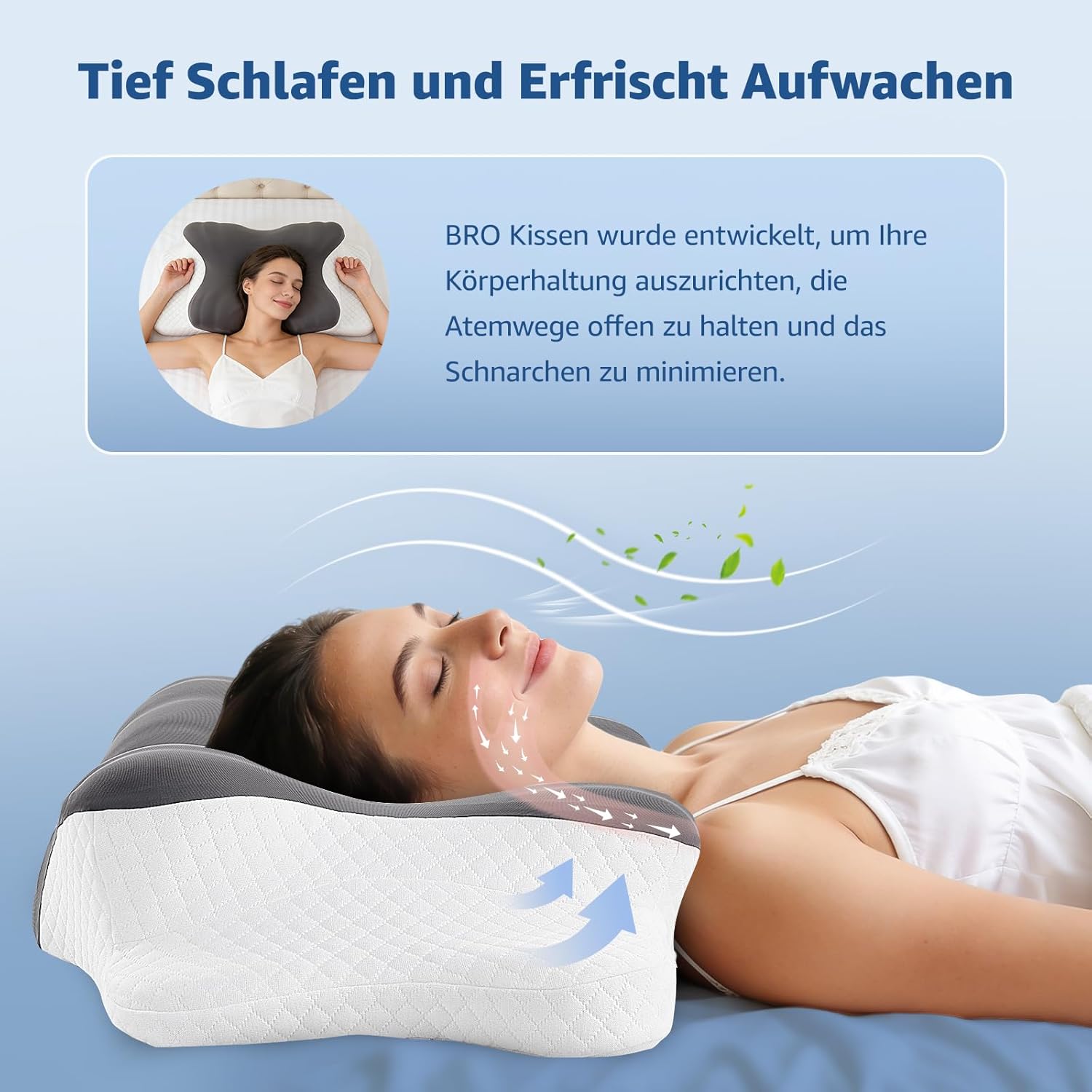 BRO Upgrade Ergonomisches orthopädisches Memory-Schaum-Kissen – Nackenstützkissen mit atmungsaktivem, abnehmbarem Kissenbezug für Seiten-, Rücken- und Bauchschläfer, Grau – Bild 9