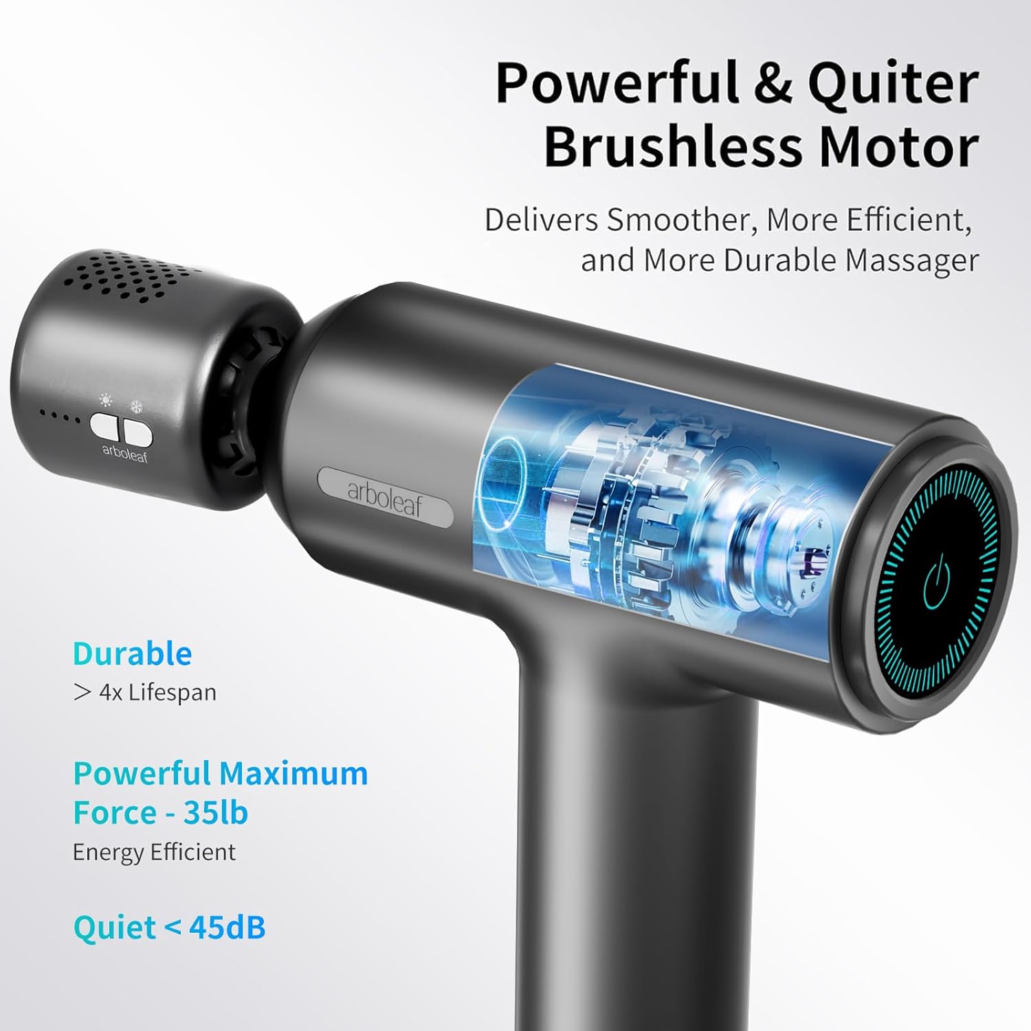 arboleaf Massagepistole Tiefengewebe mit Wärmefunktion, Massagepistole LED-Touchscreen mit 6 Massagestufen und 5 Massageköpfen, Muskelmassagegerät 10 mm Amplitude USB-C Schnellladung zur Entspannung – Bild 3