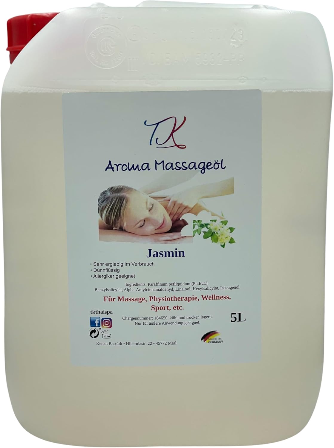 Aroma-Massageöl-Set-9 (2 x 500 ml) für Massage, Physiotherapie, Wellness, Sport etc. in pharmazeutischer Qualität (1000 ml, Jasmin & Zitrone) – Bild 6