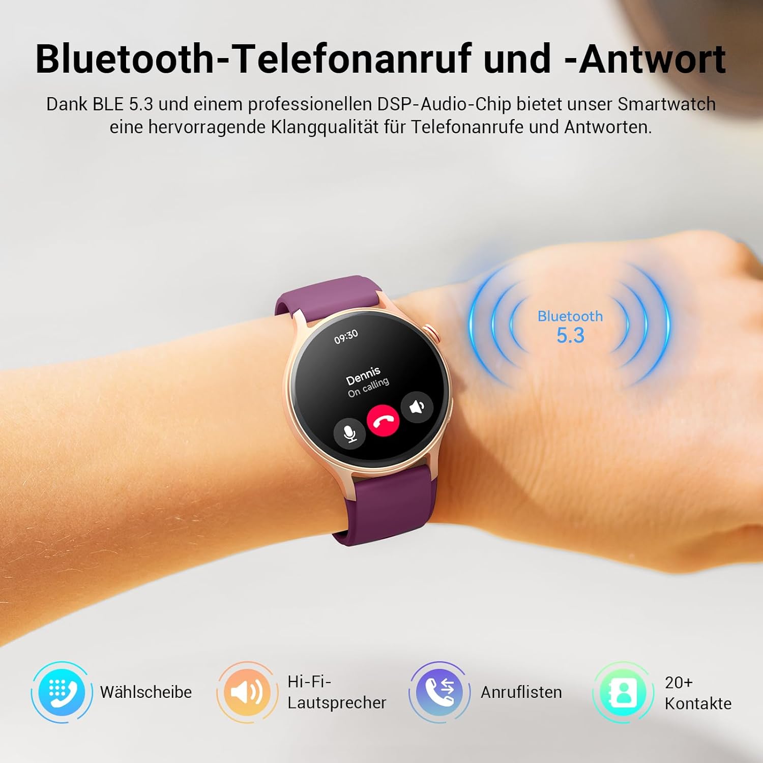 Runde Smartwatch für Damen mit Telefonfunktion, 1,32 Zoll AMOLED-Display, Fitnessuhr mit 110+ Sportmodi & 3ATM, Fitness-Tracker für iPhone/Android, Schrittzähler mit Herzfrequenzmesser, SpO2, Schlafmonitor, Lila – Bild 2