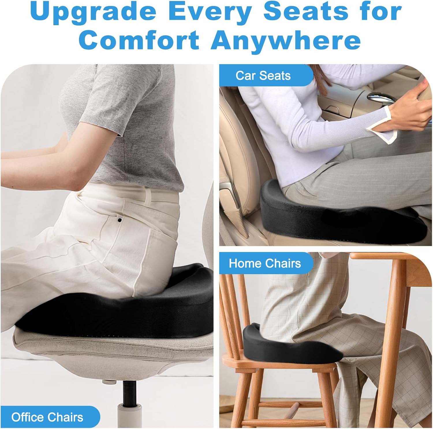Orthopädisches Sitzkissen, ergonomisches Sitzkissen orthopädisch für Bürostuhl & Auto, Steißbeinkissen-Entlastung, bequemes Sitzkissen, Memory-Schaum-Steißbeinkissen für Sofa, Büro & Rollstuhl – Bild 8