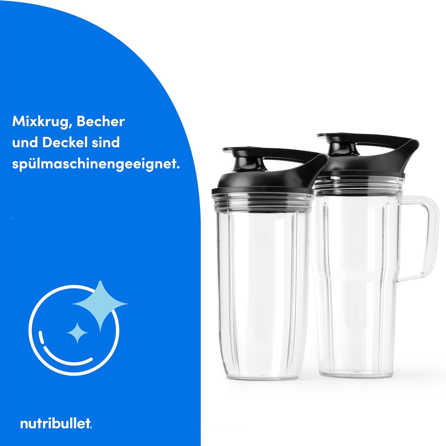 Nutribullet SmartSense Mixer Combo NBF550DG, Standmixer mit 5 Geschwindigkeiten und Pulsfunktion, 1,9 l Mixbehälter, 700 und 900 ml Becher mit Griff, automatischer Zyklus, To-Go-Deckel, 1500 W, Schwarz – Bild 9