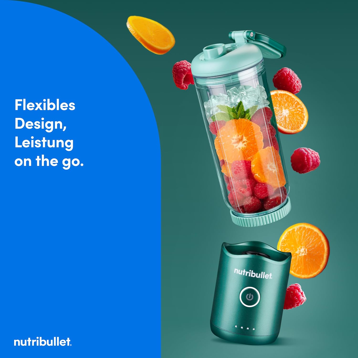 Nutribullet Flex 590 ml tragbarer Smoothie-Mixer mit Trinkdeckel, zerkleinert Eis und gefrorene Früchte, USB-C, Tragegurt, BPA-freier Becher, leicht zu reinigen, Waldgrün (NBP013GR) – Bild 3