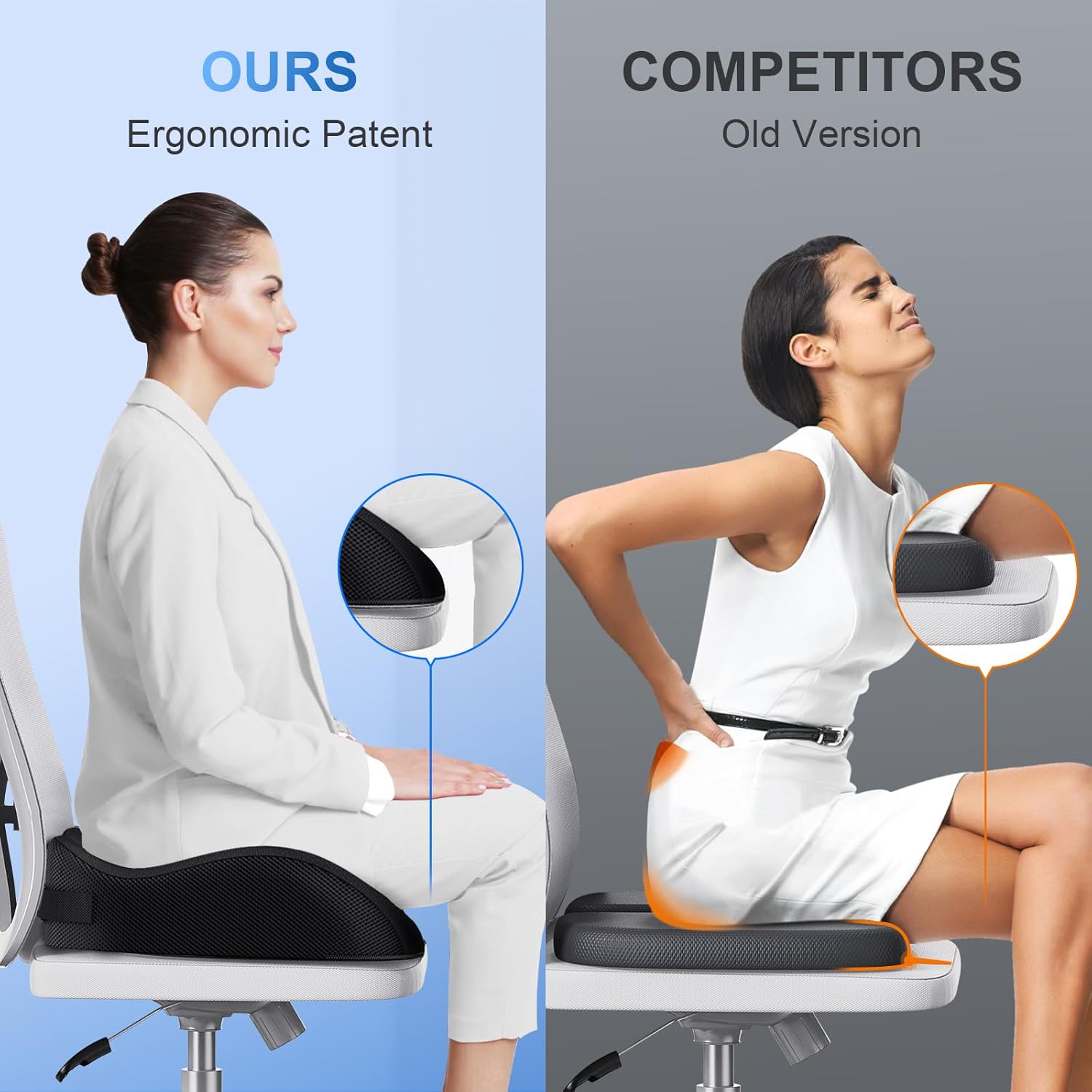 Orthopädisches Memory-Schaum-Sitzkissen von Benazcap – ergonomisches Kissen zur Druckentlastung bei langem Sitzen, ideal für Auto-, Büro-, Gaming- und Wohnzimmerstühle mit waschbarem Bezug – Bild 4