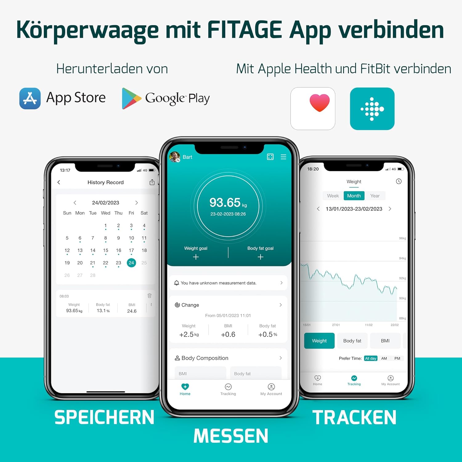 Persönliche Digitalwaage, bis 225 kg, Körperfettwaage mit 17 Körpermaßen, Körperanalyse mit App, Waage mit Körperfett und Muskelmasse mit großem LED-Display, Schwarz – Bild 5