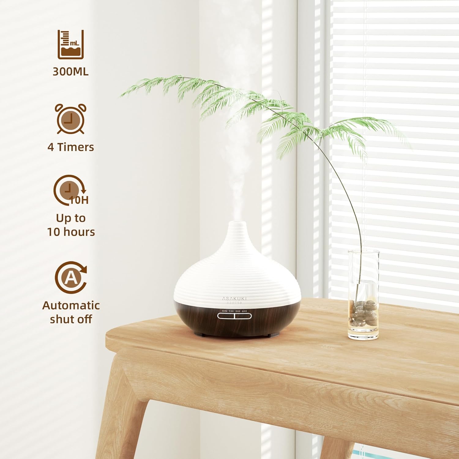 ASAKUKI Aroma-Diffusor 300 ml für Duftöle, Premium-Ultraschall-Luftbefeuchter, Aromatherapie-Öle-Diffusor mit 7 farbigen LED-Lichtern, BPA-frei, Schlafzimmer, Büro, Spa, Geschenk – Bild 8