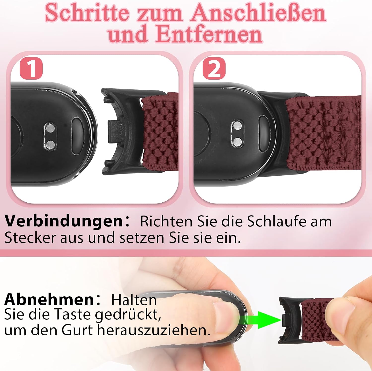 Elastisches Nylon-Armband, nur kompatibel mit Xiaomi Smart Band 10/9/8, verstellbare dehnbare Armbänder, Sport-Ersatzarmband für Xiaomi Mi Band 8/Mi Band 9/Mi Band 10 Herren Damen (2 Stück) – Bild 5
