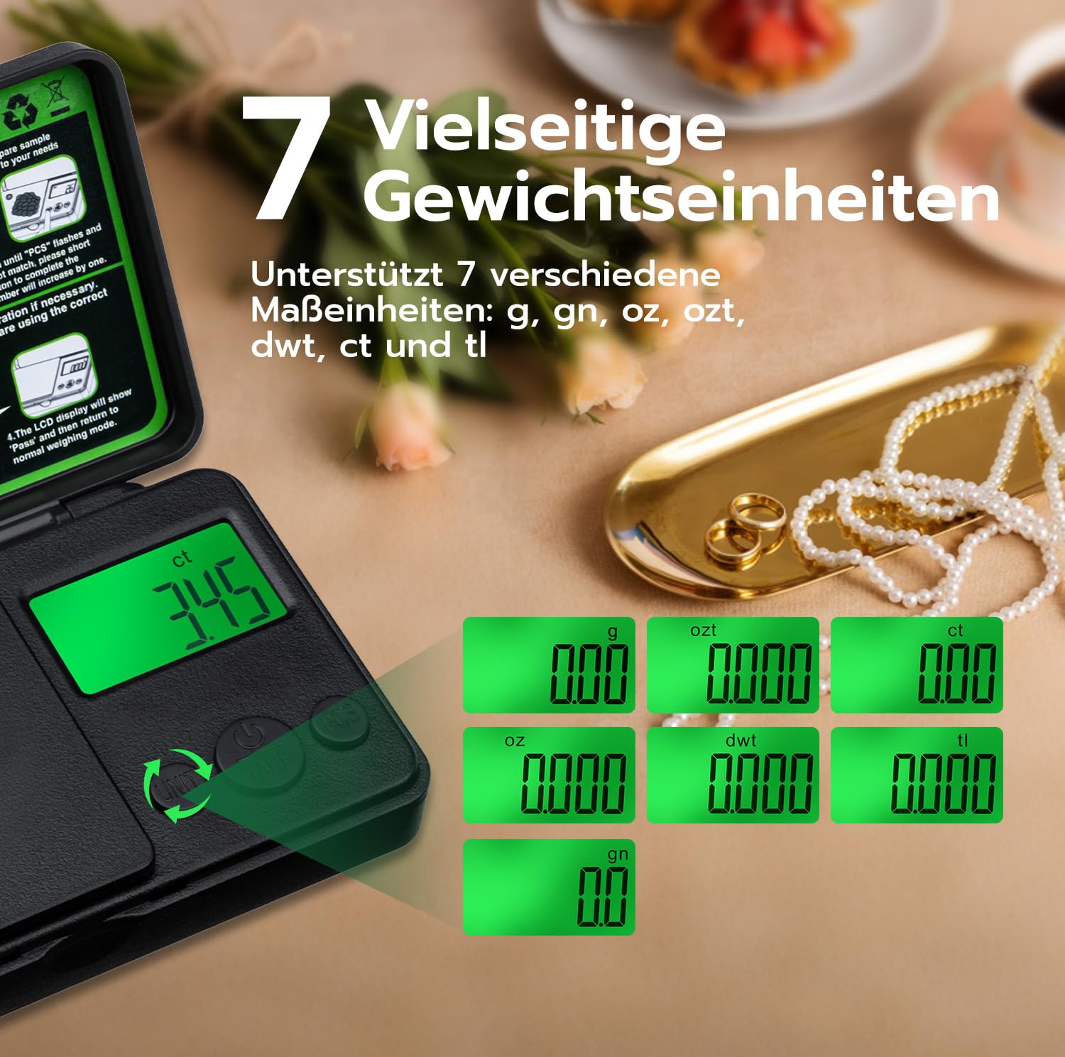 500 g/0,01 g Präzisionspräzise elektronische digitale Grammwaage, Taschenwaage mit Tara-Funktion und 7 Einheiten, LCD-Hintergrundbeleuchtung, Batterien im Lieferumfang enthalten – Bild 5
