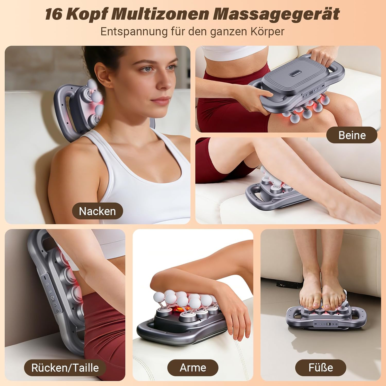 Massagepistole mit 16 Köpfen, 9 Modi und 9 Intensitäten – elektrisches Massagegerät für Rücken, Beine und tägliche Muskelentspannung – Bild 2