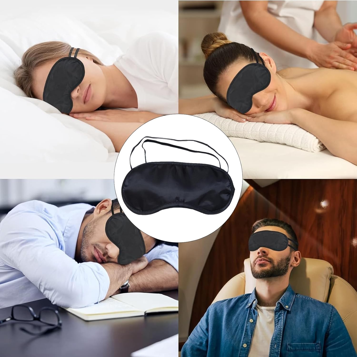 12 Stück Schlafmasken Herren, Erwachsene Augenbinde, Augenbinde Kinder, Schlafmaske für Seitenschläfer, für Reisen, Nickerchen, Nachtschlaf (Schwarz) – Bild 5