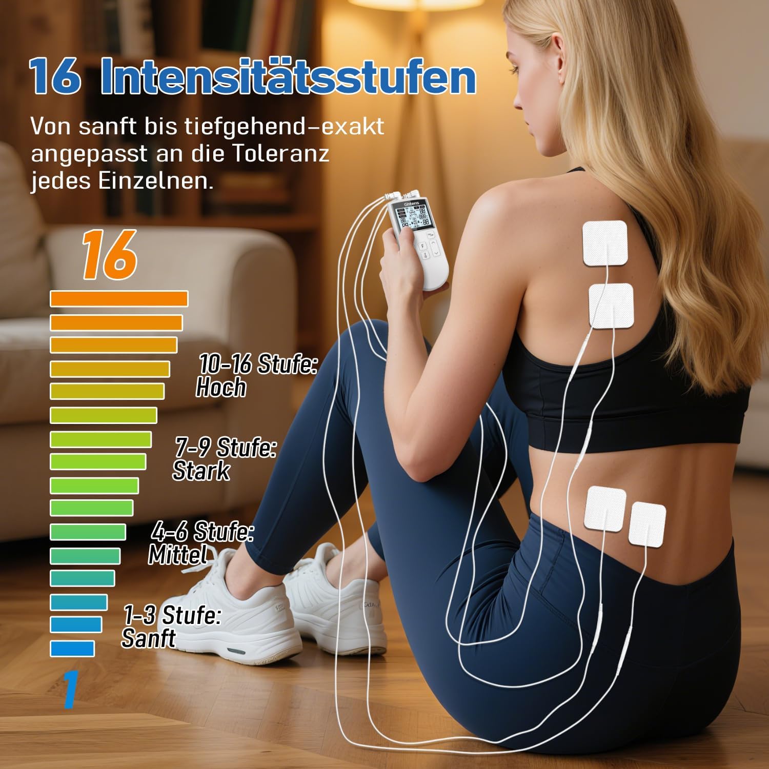 GHTENS TENS-Gerät Schmerztherapie, 5-in-1 Reizstromgerät (TENS/EMS/IF/RUSS/DIY) zur Schmerzlinderung durch elektrische Nervenstimulation, mit 80 Massageprogrammen, 2 Kanälen und 8 Elektrodenpads – Bild 6