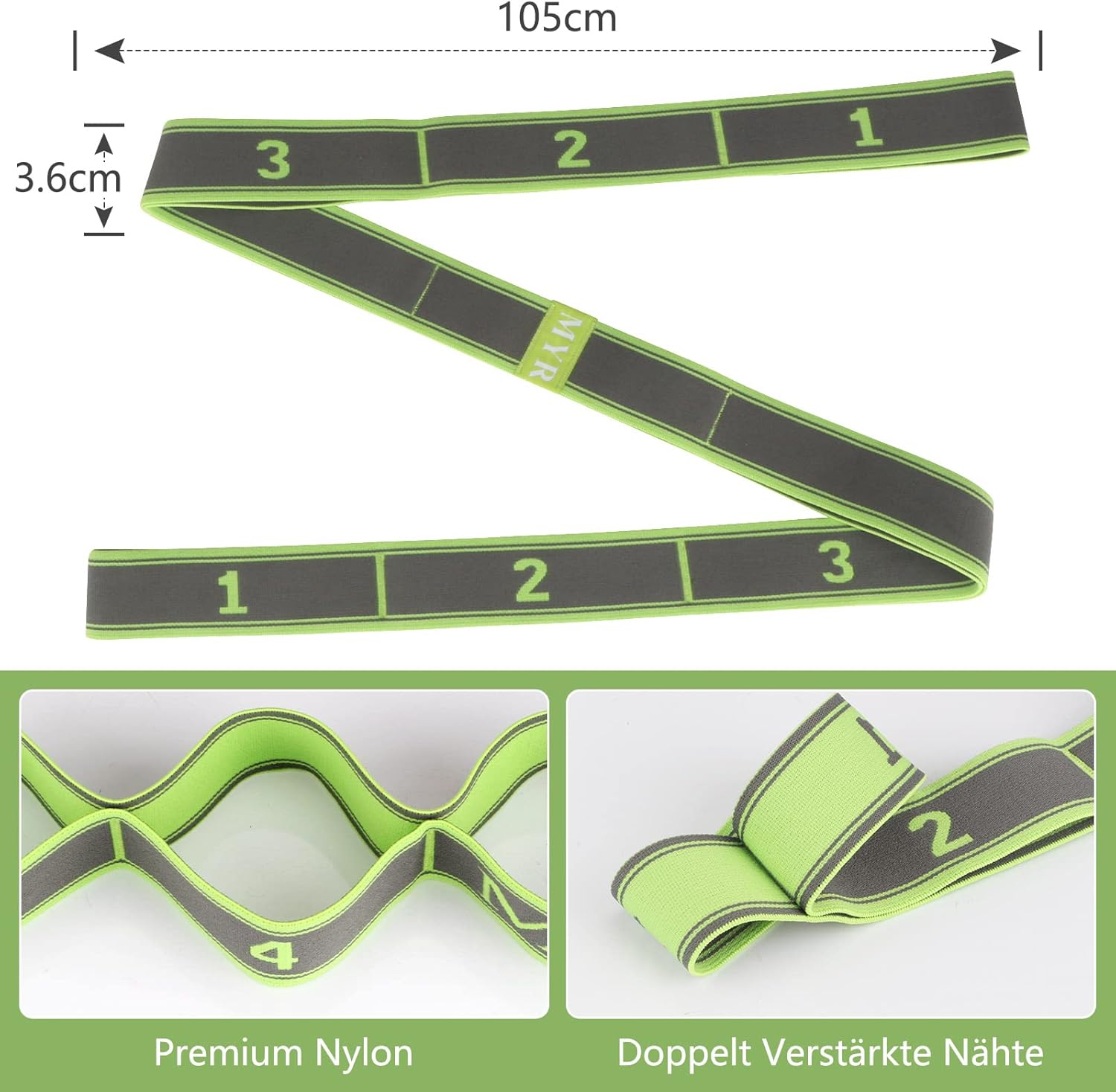 CLOPAE Yoga-Stretchband, Fitnessbänder, Yoga-Stretchgurt mit 9 Schlaufen, hochelastisches Gymnastikband, Upgrade Extend Yoga-Stretchgurt, effektives Dehnen – Bild 3