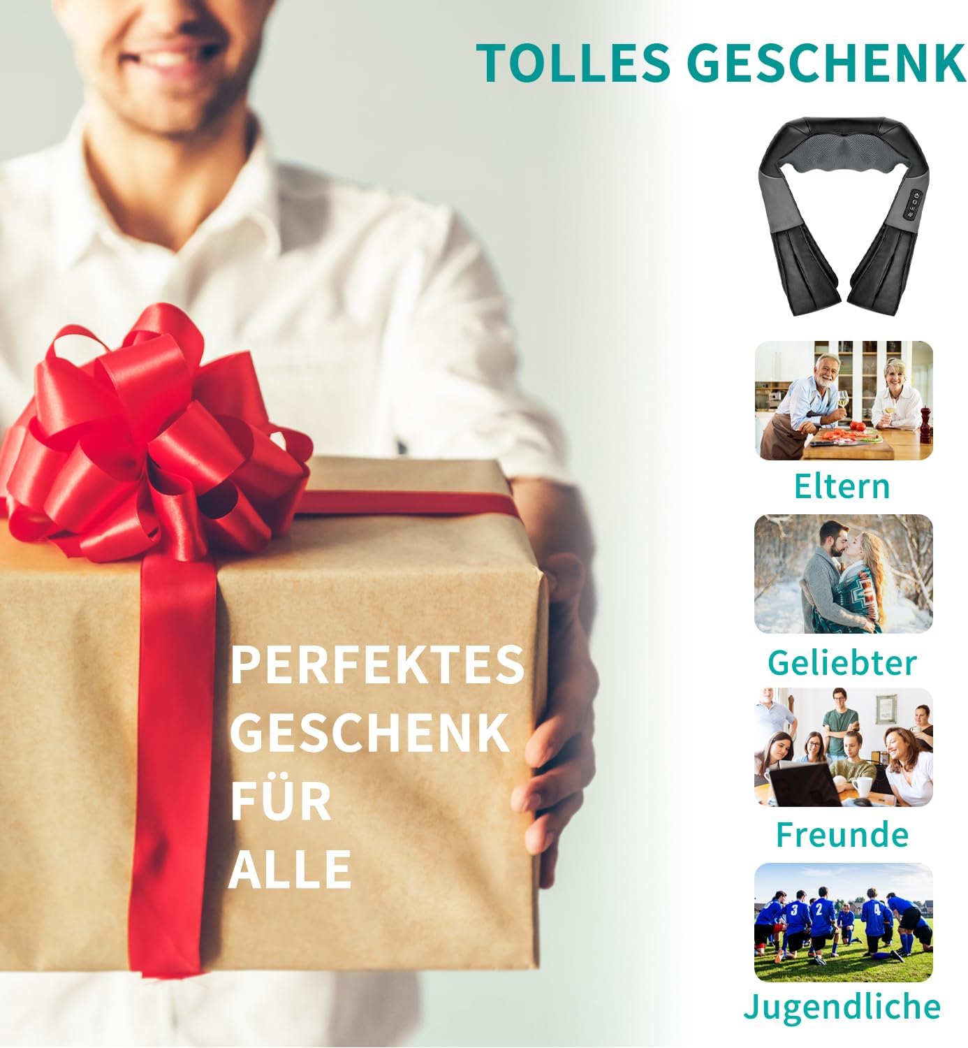 Nekt Eck-Shiatsu-Tiefknet-Massagekissen mit Wärme, Auto-Bürostuhl, Nacken-, Schulter-, Rücken-, Taillenmassagekissen (Geschwindigkeitskontrolle, bidirektionale Steuerung) – Schwarz – Bild 6