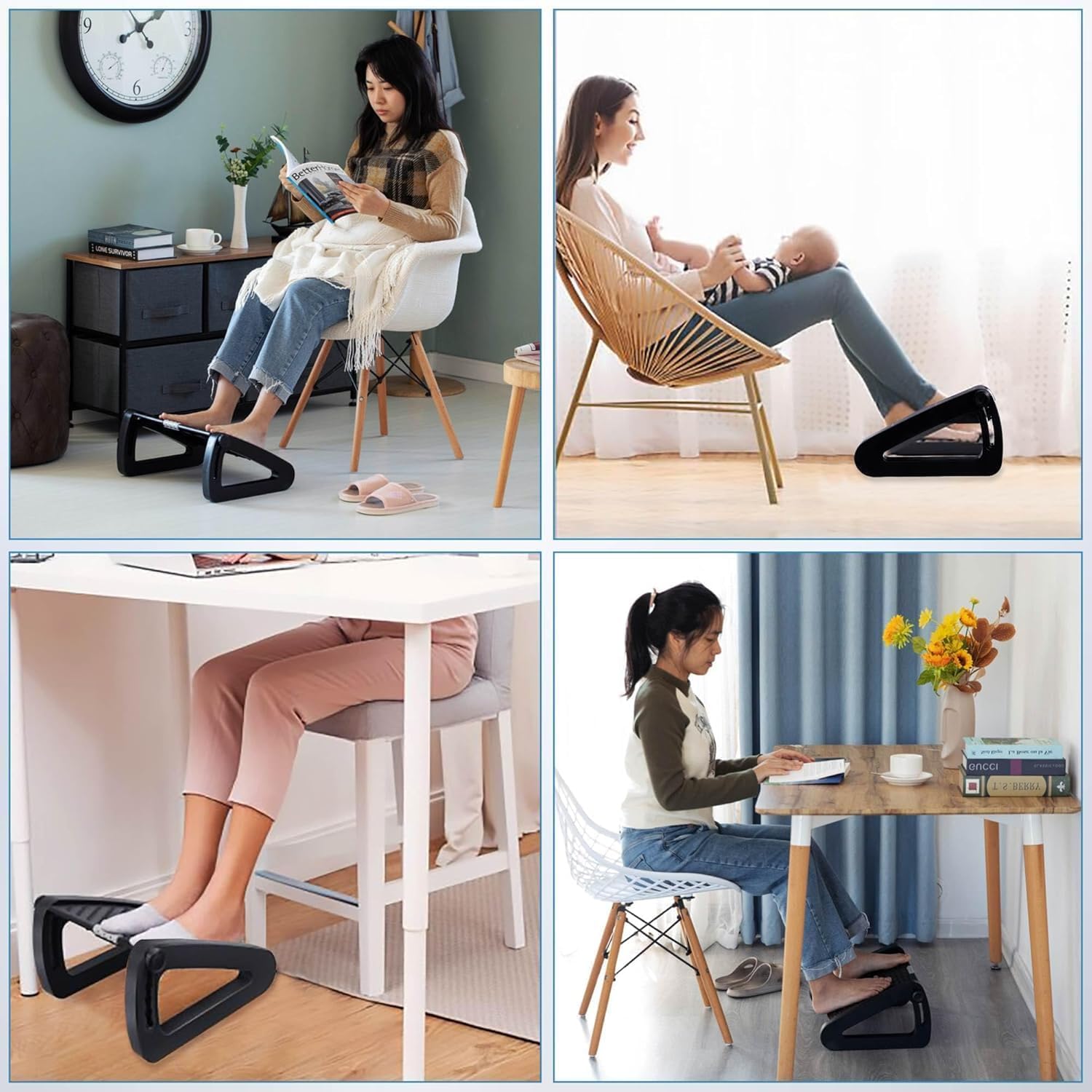Fußstützen-Schreibtisch, 6 höhenverstellbar und winkelverstellbar, rutschfeste Fußstütze mit Massagefunktion, lindert Bein-, Knie- und Rückenschmerzen, ideal für Zuhause, Büro und Reisen – Bild 9