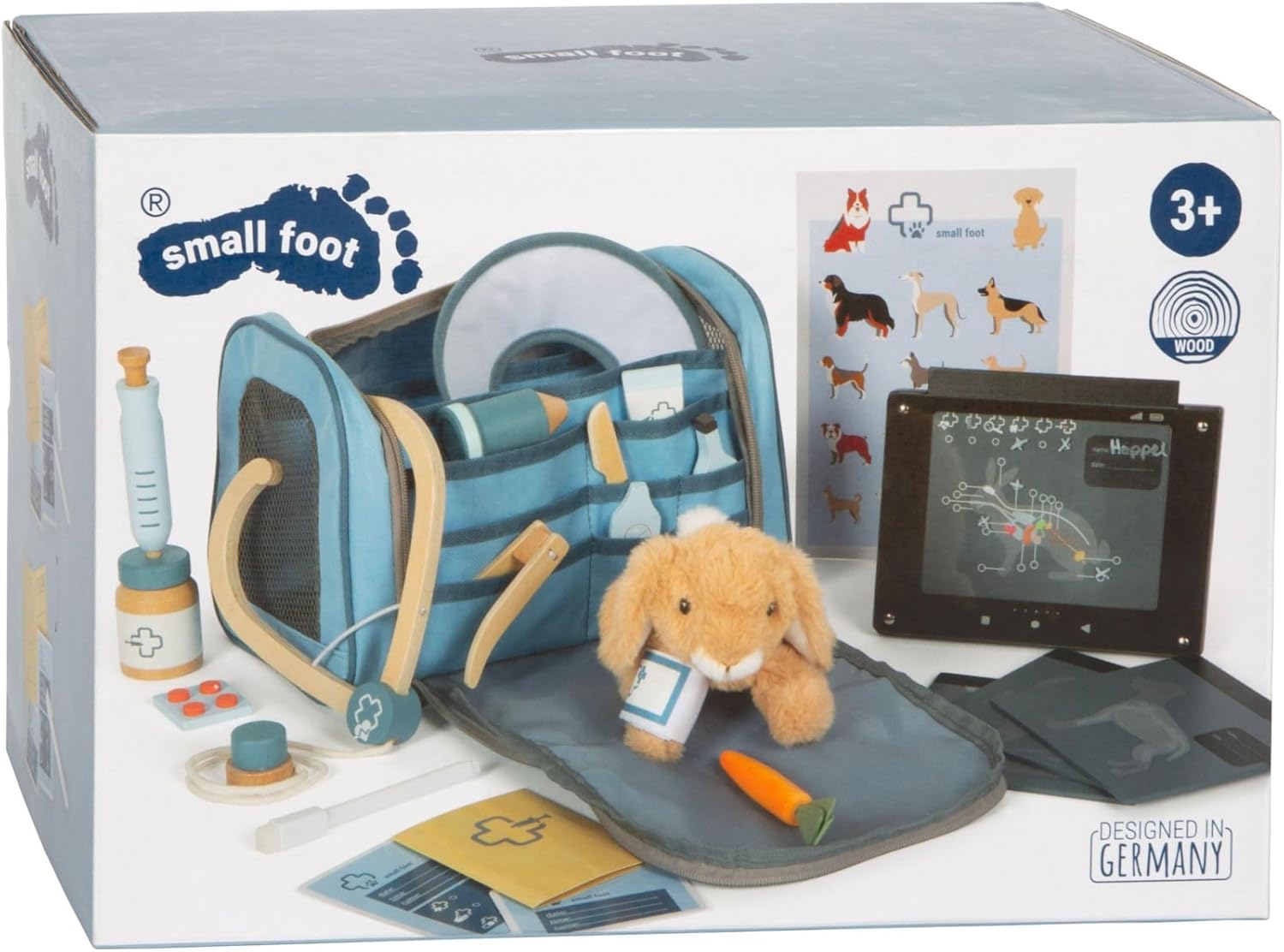small Foot Tierarzttasche mit Hase, Spielset mit umfangreichem Holzzubehör, 24-teilig, mit Tragetasche und Plüschhase, für Kinder ab 3 Jahren, 12737 – Bild 22