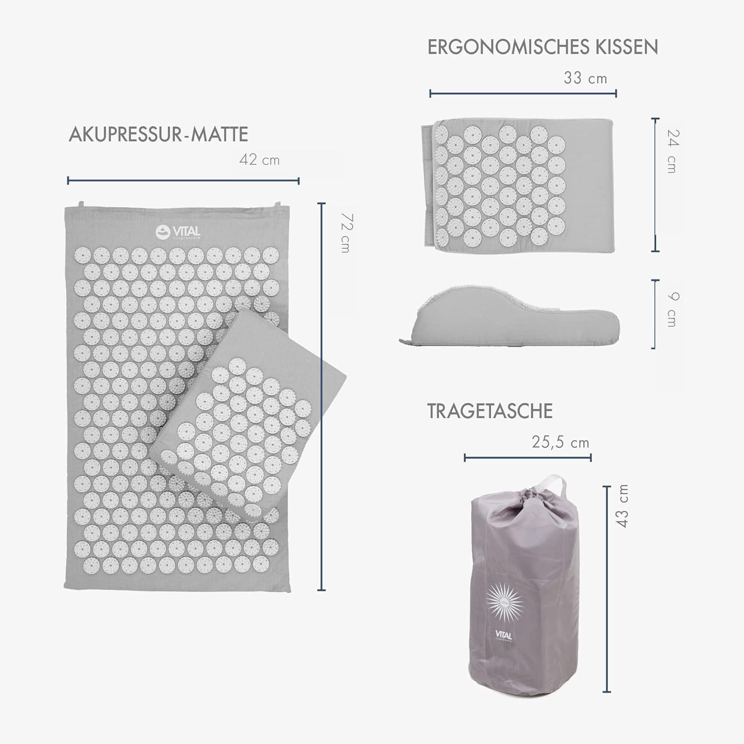 Akupressur-Set VITAL: Akupressurmatte (74 x 44 cm) und Akupressurkissen im günstigen Set, revitalisierende Rückenmatte und Nackenkissen, wohltuende Entspannungsmatte und Kissen – Bild 3
