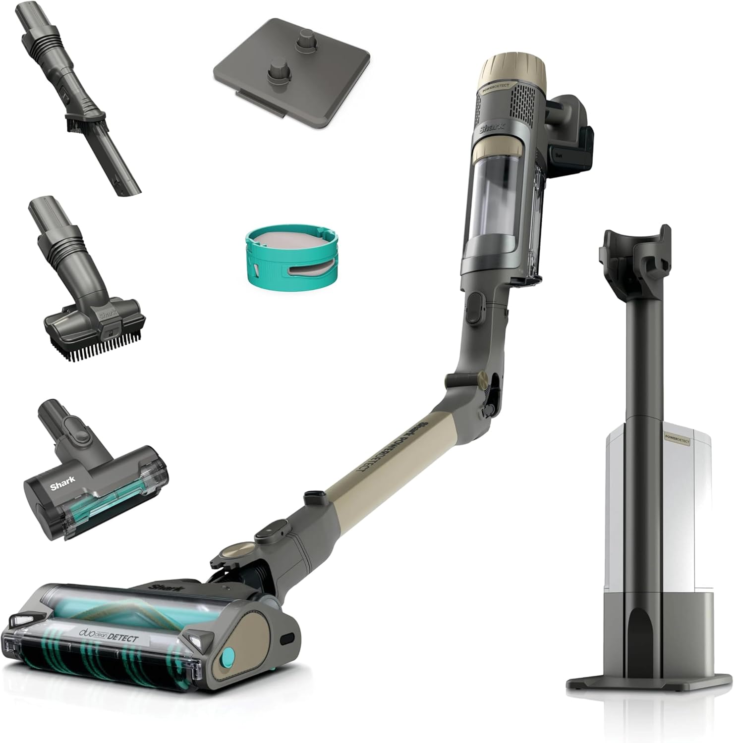 Shark PowerDetect Clean & Empty Akku-Staubsauger mit Saugstation, bis zu 70 Minuten Laufzeit, kabellos, selbstentleerend für Tierhaare, Allergiker, Teppiche und Hartböden, mit LED-Licht, Gold, IP3253EUT