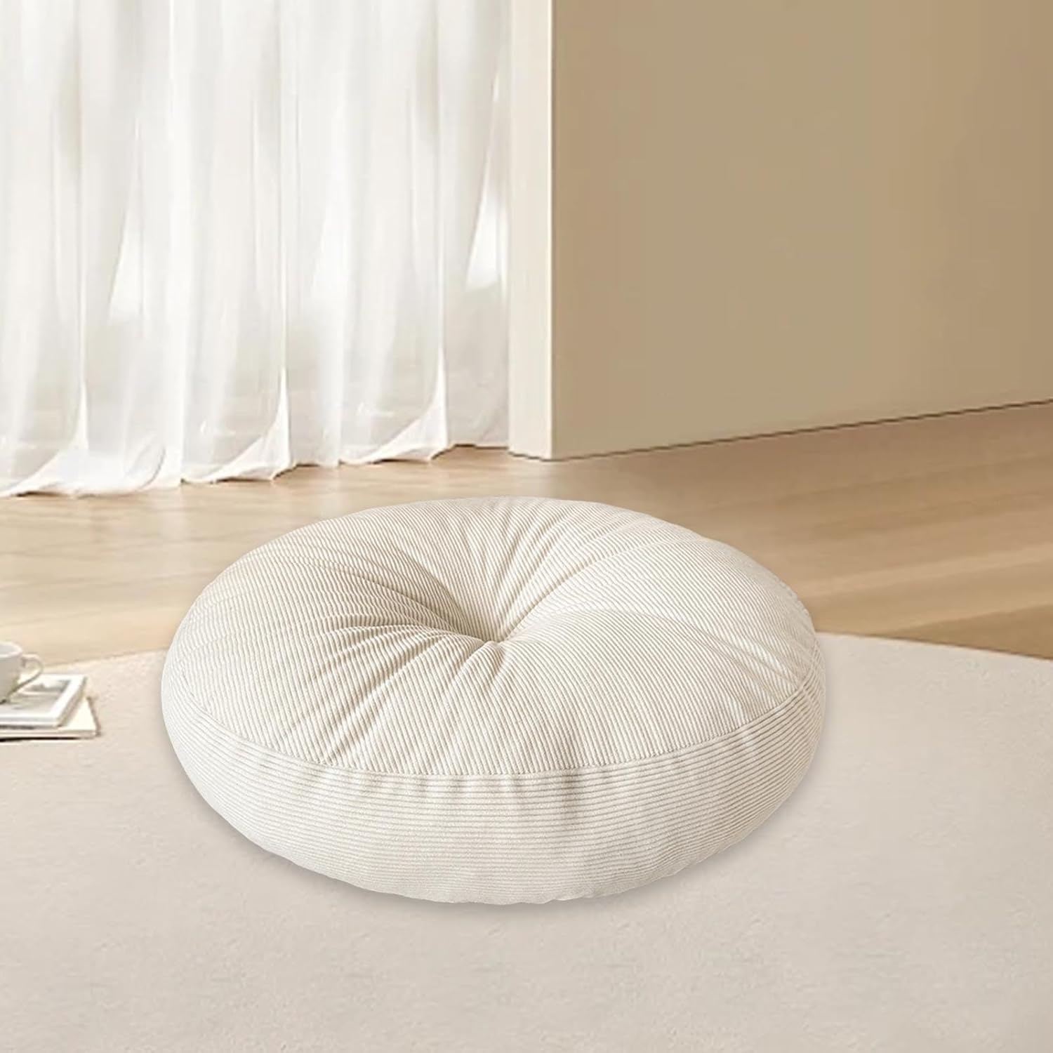LOVIVER Rundes Bodenkissen, Bodenkissen, Sitzkissen, großes Meditationskissen für Schlafzimmer, Tatami para Wohnzimmer, Espacios Interiores, Beige – Bild 6