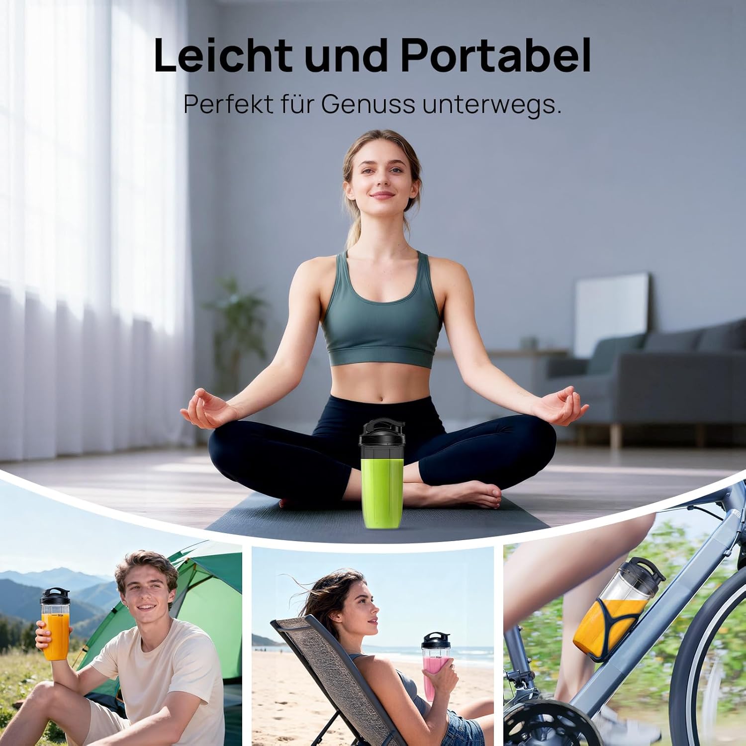 Ganiza Smoothie Maker, 900 W Mini-Standmixer, Mixer mit 25.000 U/min, 3 Tritan-To-Go-Becher (300 ml, 500 ml und 700 ml), 4 asymmetrische Klingen, für jede Art von Shake und Smoothie, Silber/Schwarz – Bild 6