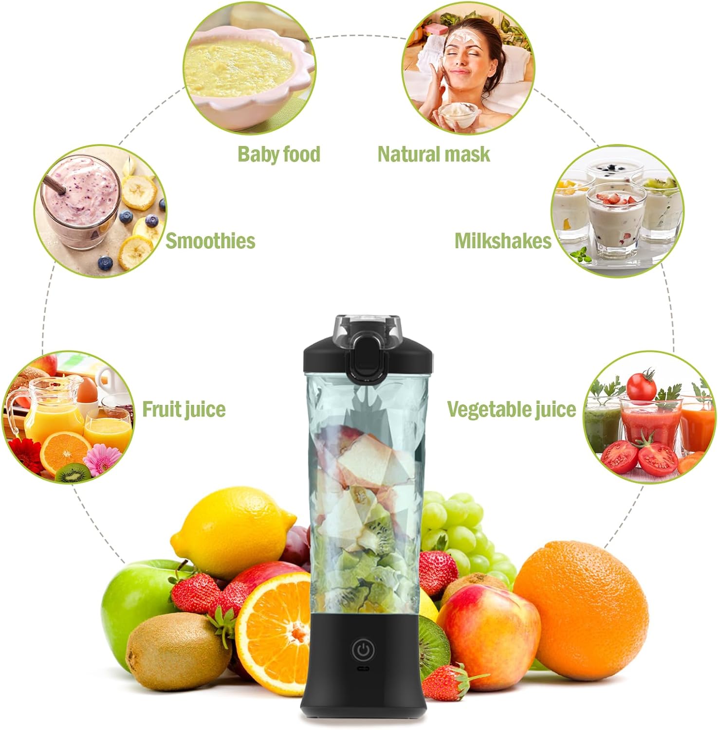 Idota Tragbarer Mixer 600 ml, Mini-Mixer Smoothie Maker mit 6 Klingen, USB wiederaufladbarer tragbarer Mixer für Fitnessstudio, Büro, Camping und Reisen, Schwarz – Bild 5