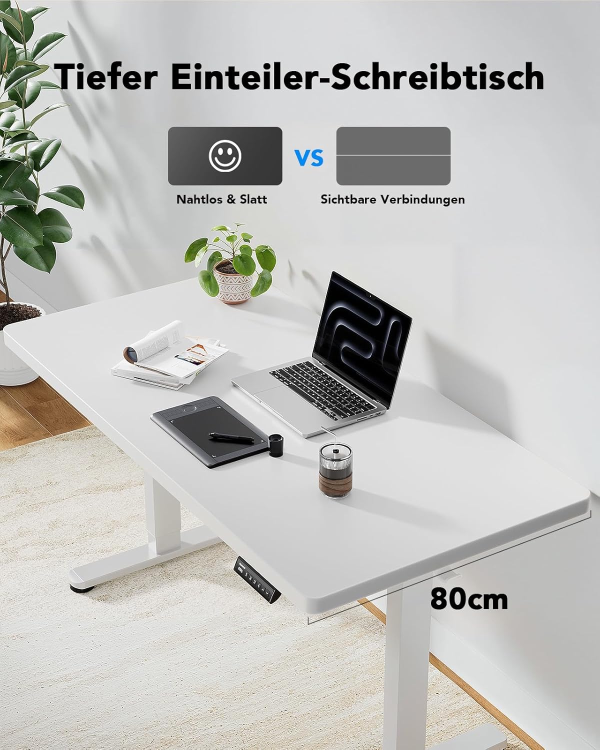 HUANUO Höhenverstellbarer Schreibtisch 160 x 80 cm, 25 mm ganze Tischplatte mit bürstenlosem Motor, ergonomischer Stehsitztisch, Stehpult, einfache Montage, elektrischer Stehpult für das Home Office – Bild 2