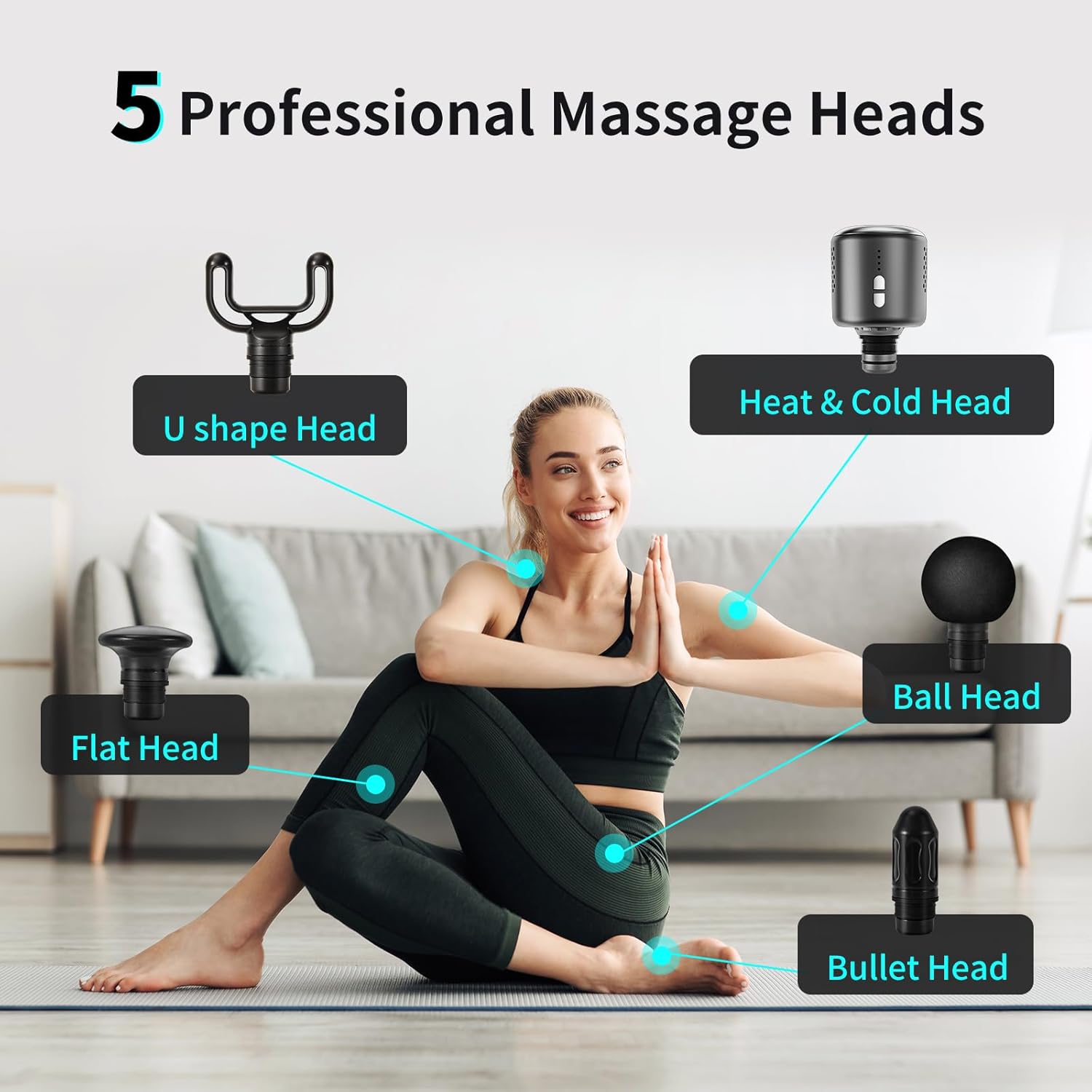 arboleaf Massagepistole Tiefengewebe mit Wärmefunktion, Massagepistole LED-Touchscreen mit 6 Massagestufen und 5 Massageköpfen, Muskelmassagegerät 10 mm Amplitude USB-C Schnellladung zur Entspannung – Bild 4