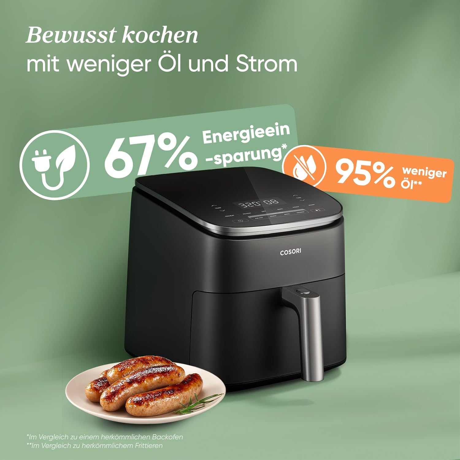 Cosori TurboBlaze Airfryer, 9-in-1-Luftfritteuse XXL 6L, leiser Gleichstrommotor mit 5 Lüftergeschwindigkeiten, Braten, Grillen, Backen, Garen, Dörren, Tiefkühlen, 87 Rezepte, 64 % Energieeinsparung, 95 % weniger Öl, gleichmäßige und knusprige Ergebnisse – Bild 8