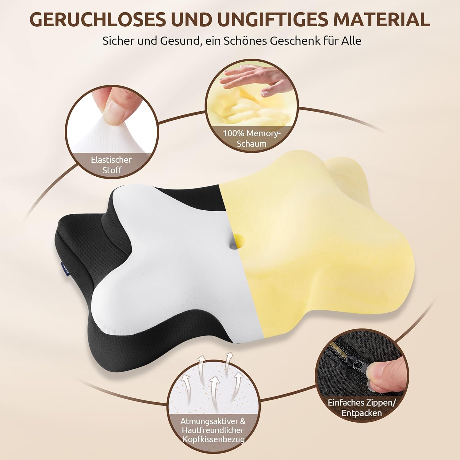 DONAMA Nackenkissen, Memory Foam Kissen, Schlafkissen für Seiten-, Rücken- und Bauchschläfer – Bild 5